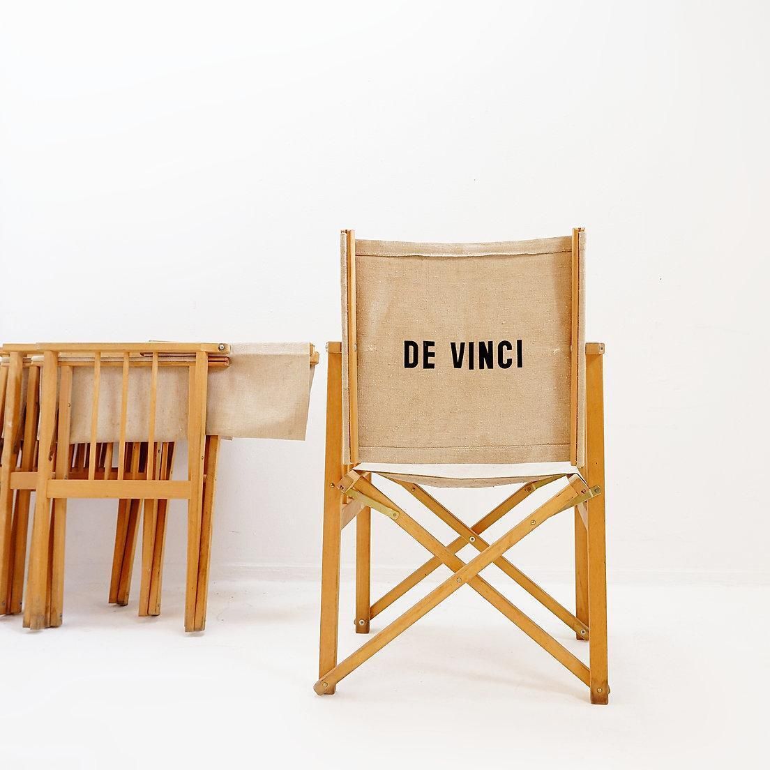 Set Of Four Mid Century Modern Folding Chairs In Oak & Canvas photo for sale
