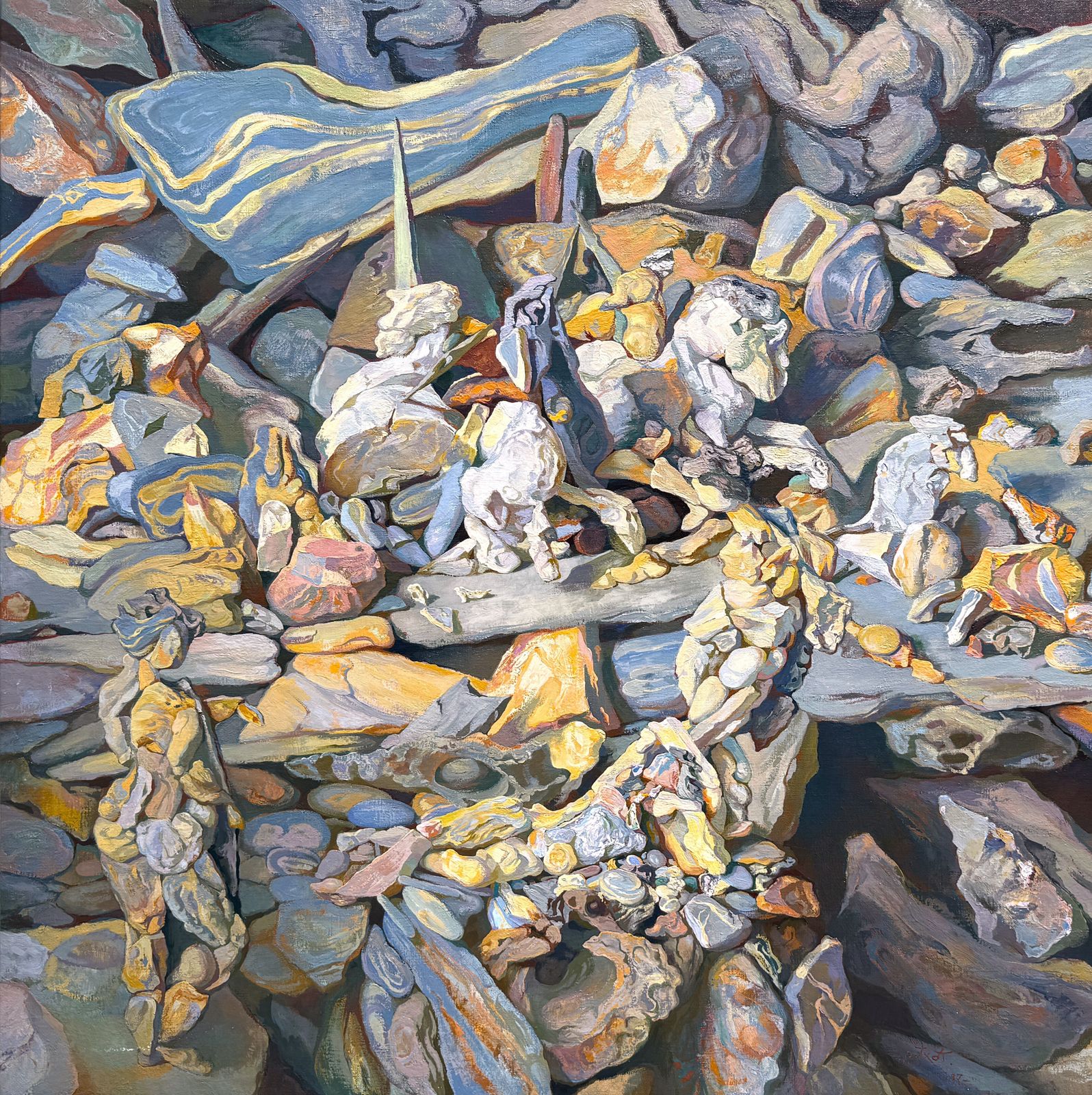 Antoni Pitxot, grande composition surréaliste, cercle Dalí, peinture à l'huile catalane, 1987