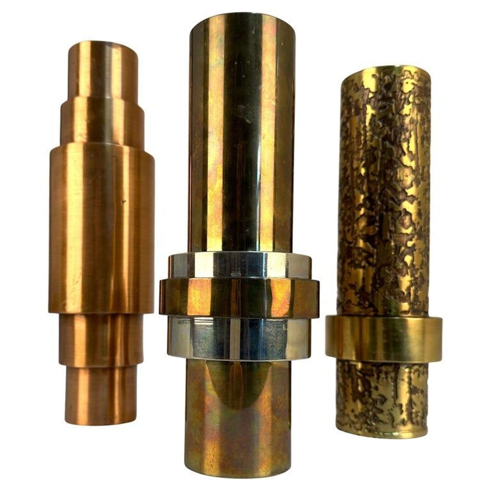 Set Of Sculptural Cylinder Brass Vases, Germany 1970's