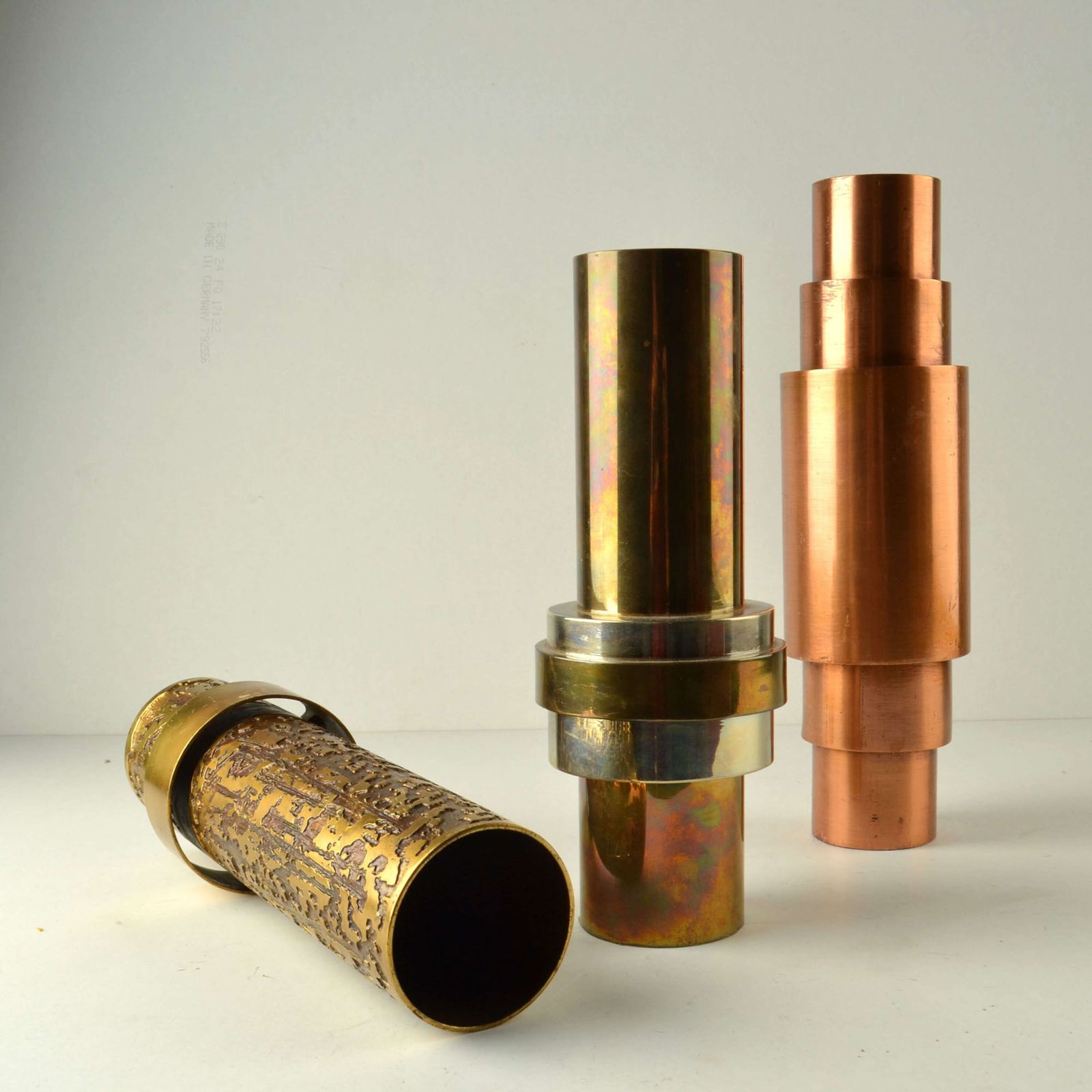 photo for sale Set Of Sculptural Cylinder Brass Vases, Germany 1970's