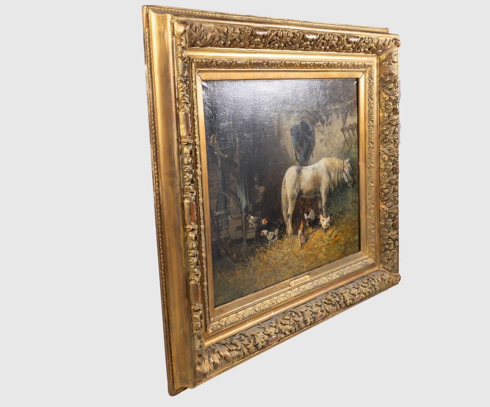 photo furniture Alexandre Defaux (French, 1826-1900) : « Poney à L'étable Avec Des Poules », huile sur toile
