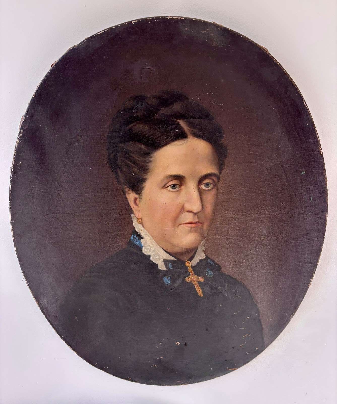 19th Century French Oil Portrait Pensive Lady