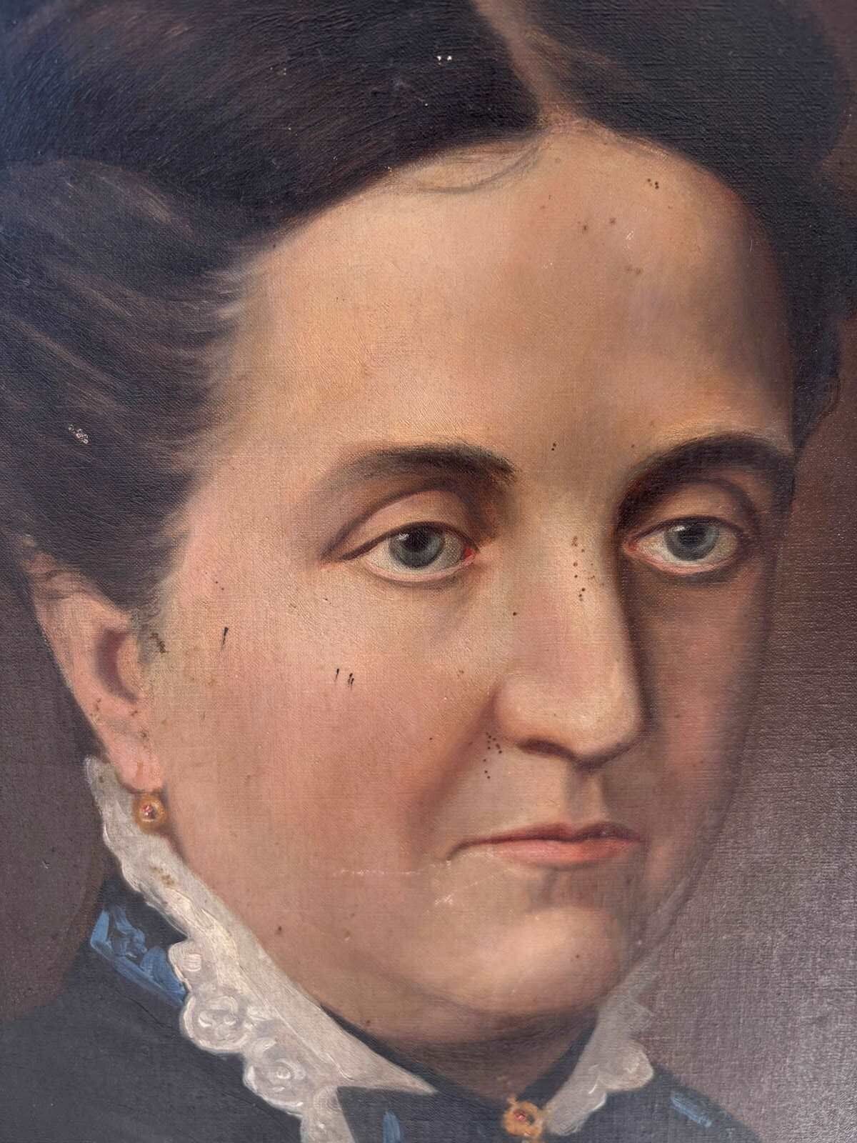 19th Century French Oil Portrait Pensive Lady photo furniture