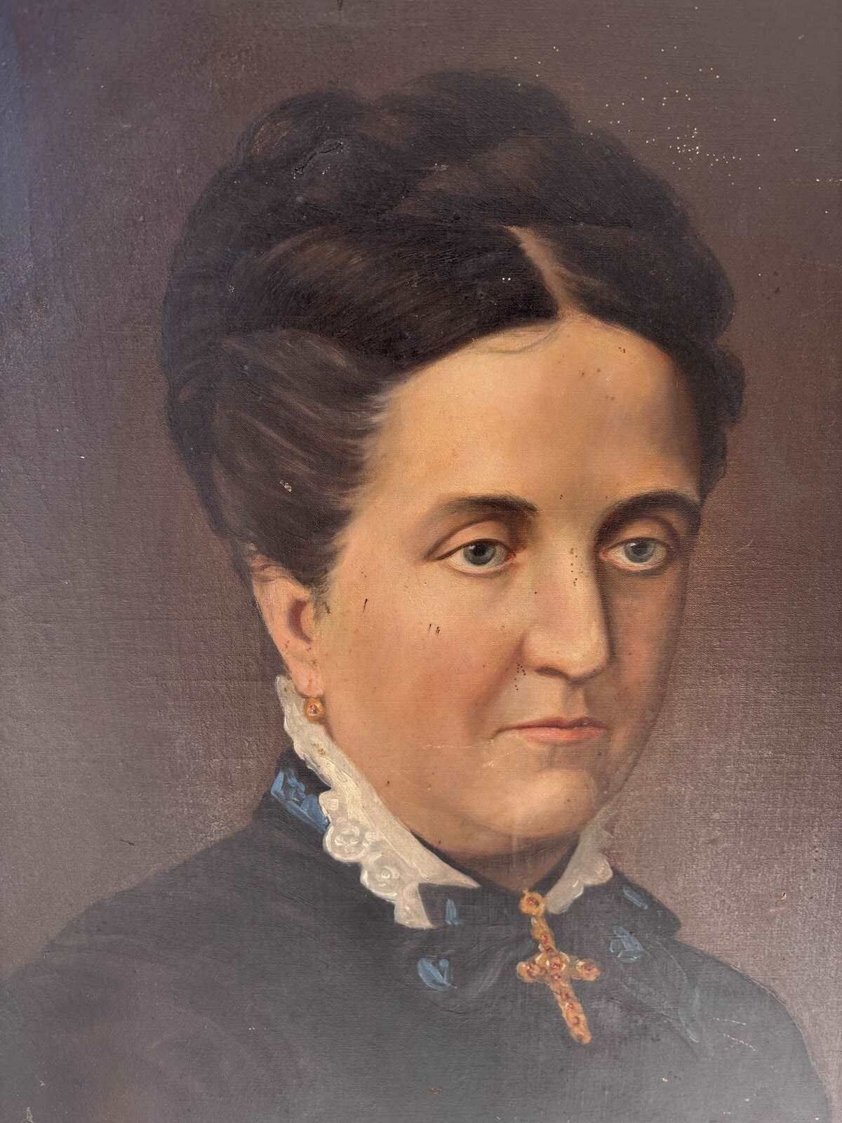 19th Century French Oil Portrait Pensive Lady photo for sale