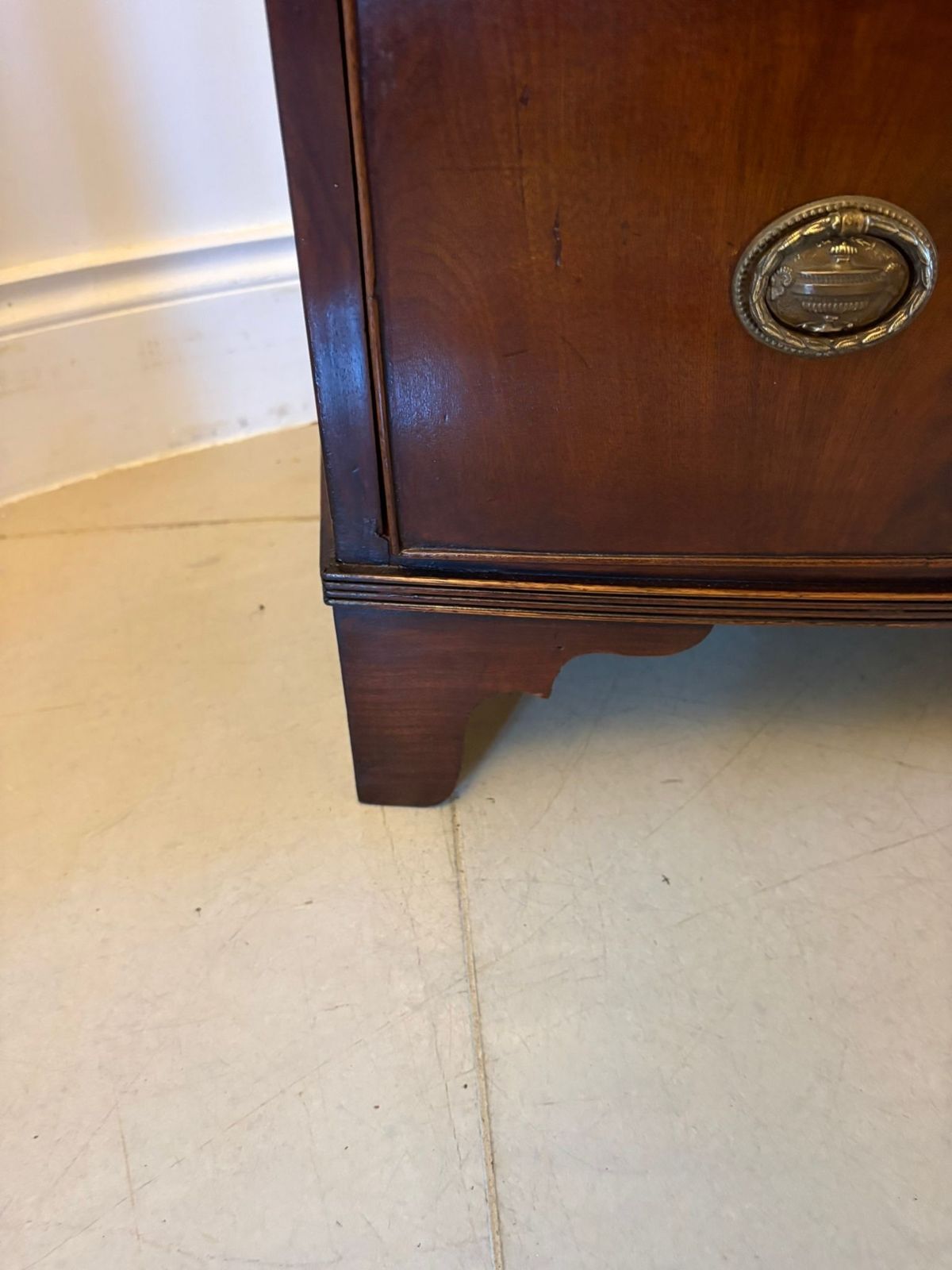 Antique 19th Century Bow Front Chest Of Drawers Figured Mahogany Brass Handles photo buy