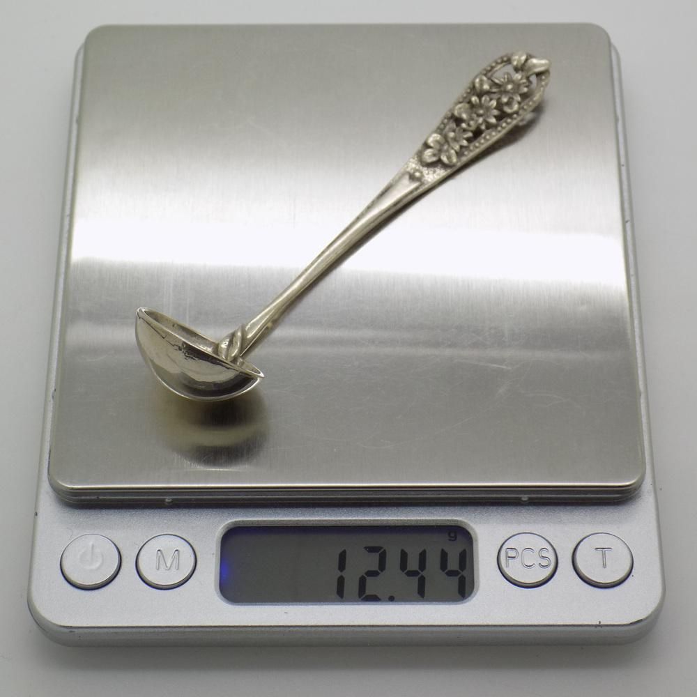 Vintage Italian Handmade Silver Mini Olive Ladle With Flower Handling, 1980s photo vintage