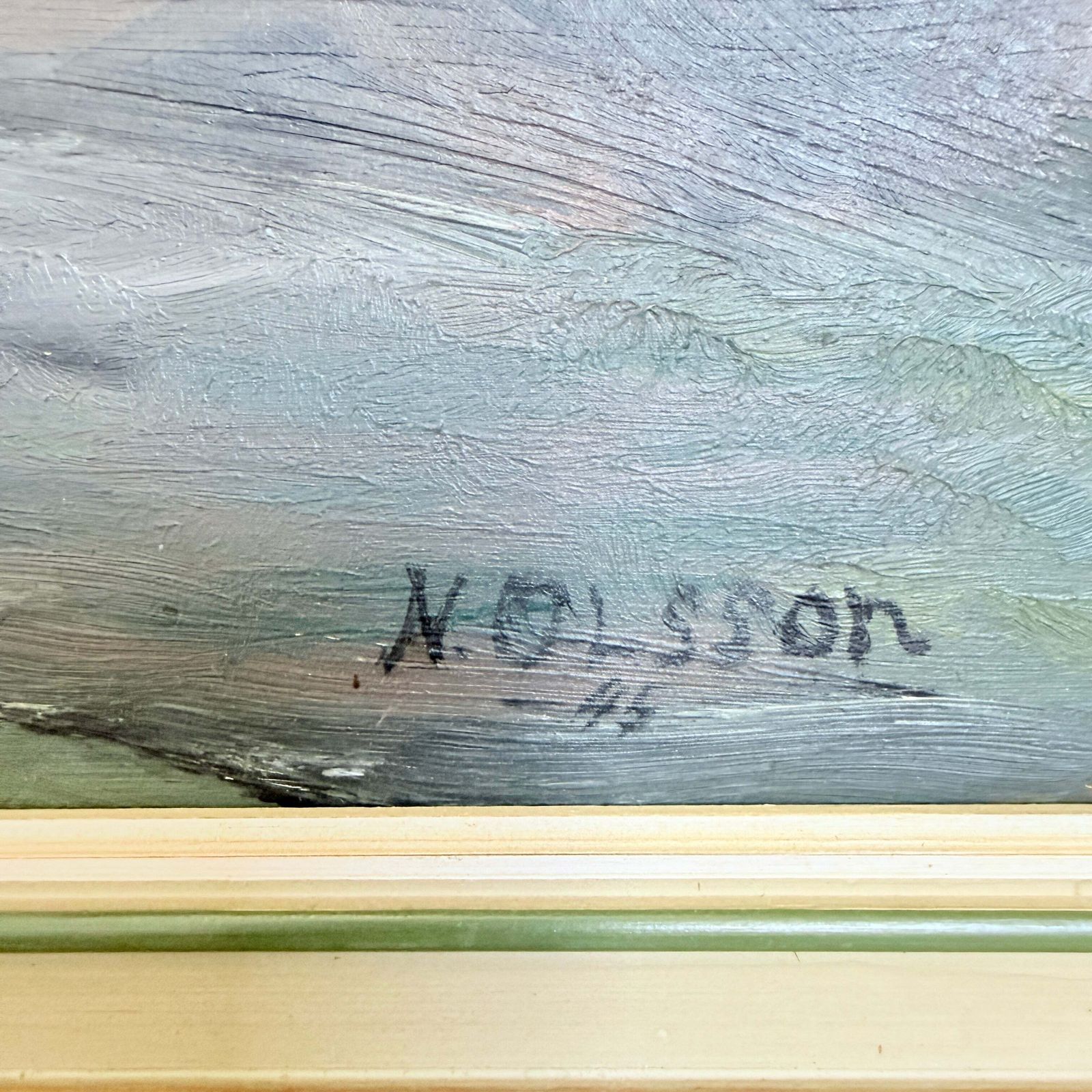 Granite Coastline, 1945. Vintage Swedish Oil Painting. photo Art
