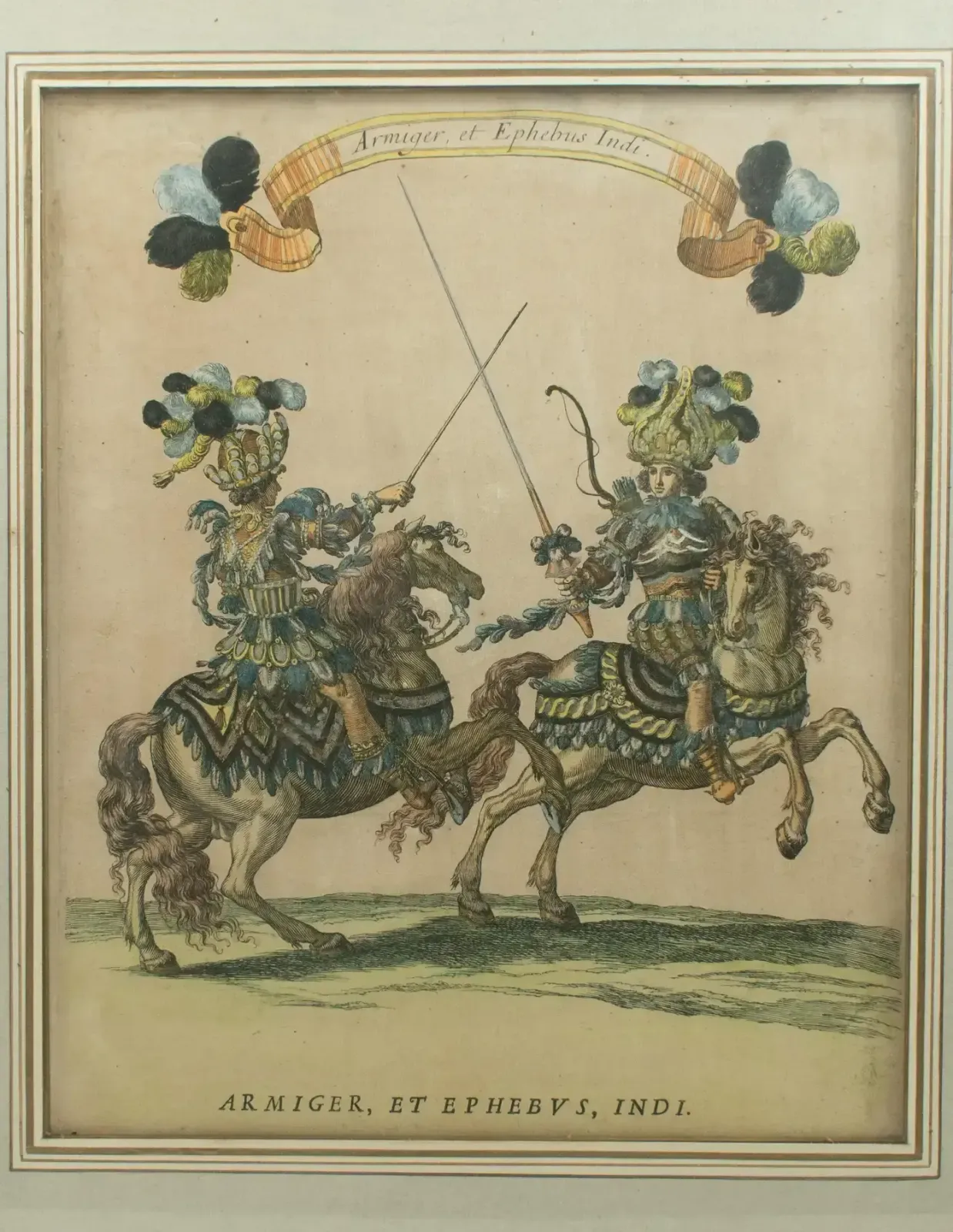 « Armiger Et Ephebus Indi » - Gravure coloriée à la main - Grand Carrousel 1662 photo furniture