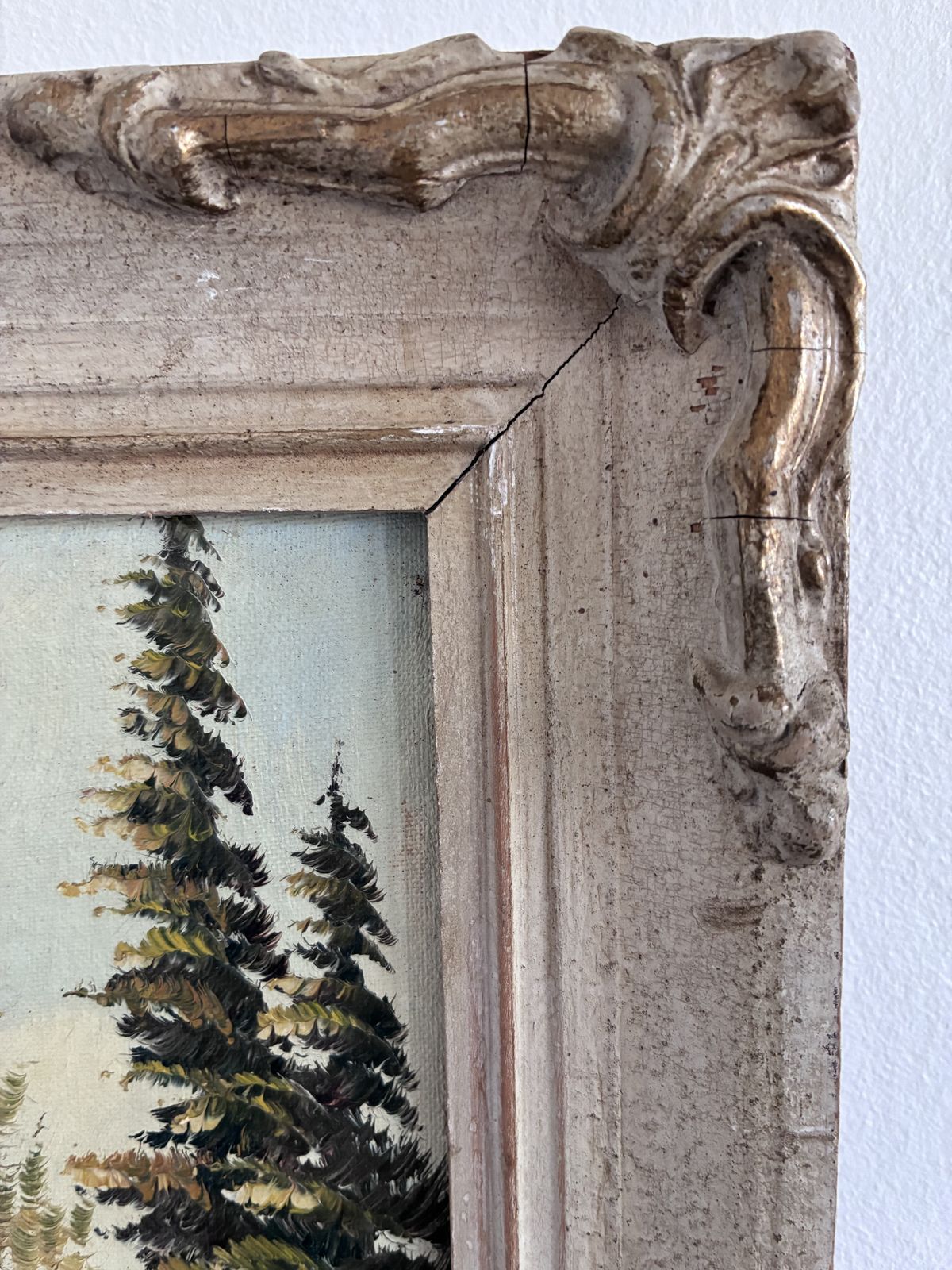 Vintage Original Landscape Oil Painting, Framed Mountain River Art photo vintage