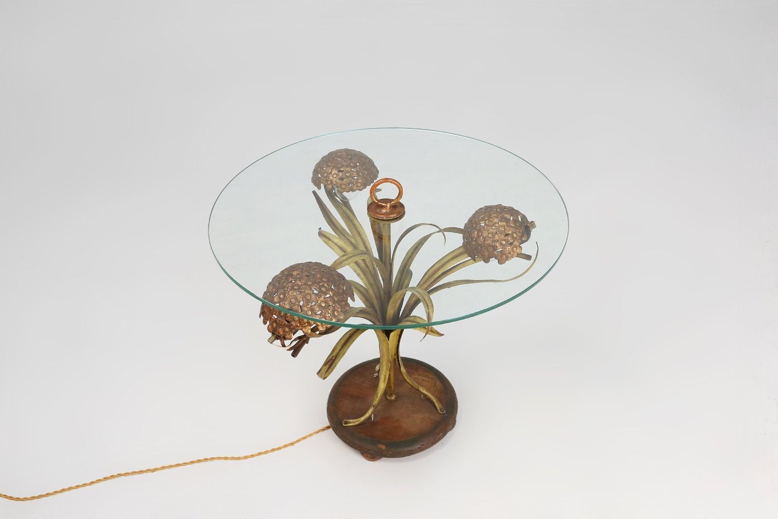 Furniture Hollywood Regency French Coffee Table With Lightning In Brass Flowers, 1950s photo