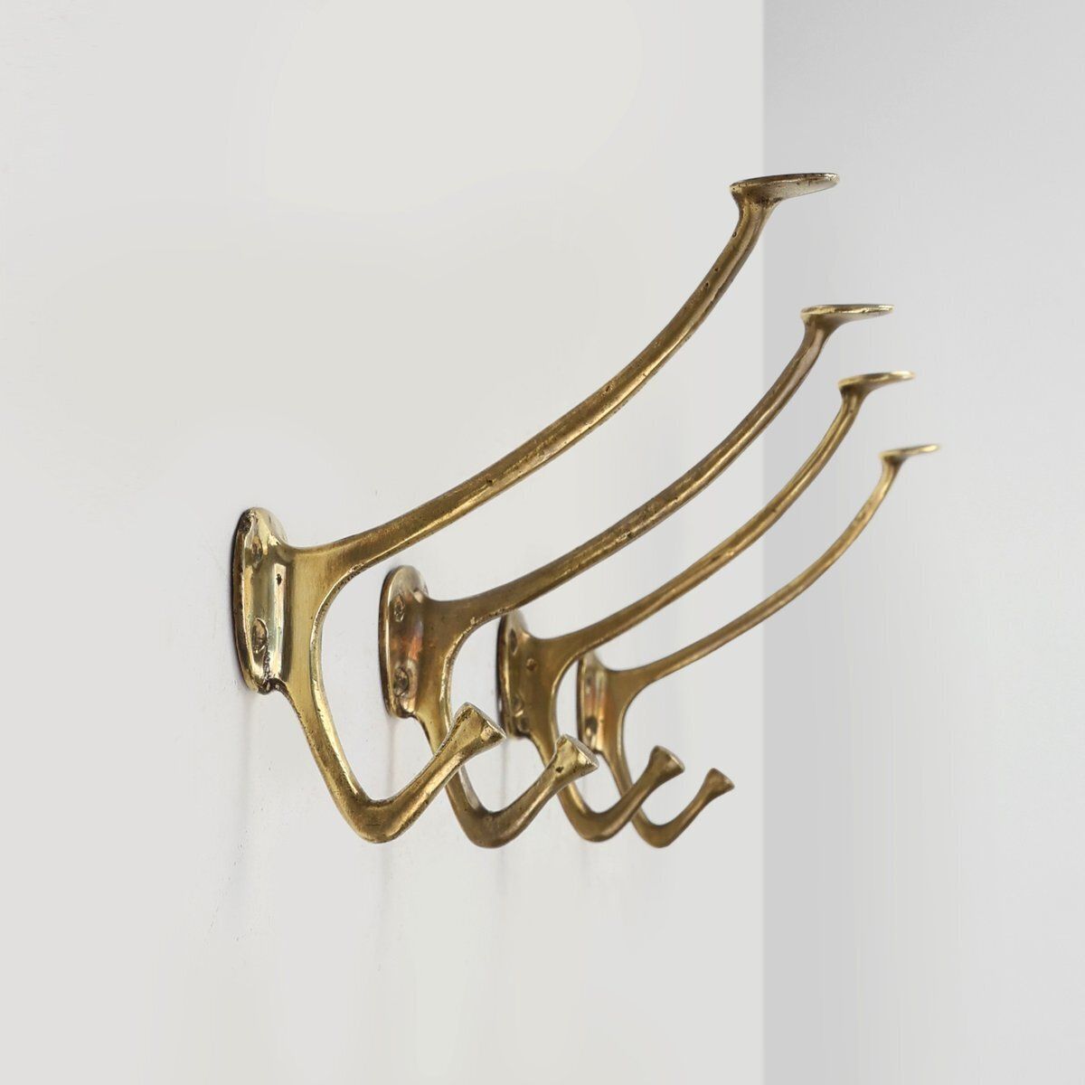 Art Nouveau Brass Wall Hooks From Adolf Loos, Vienna, Austria, 1910s, Set Of 4