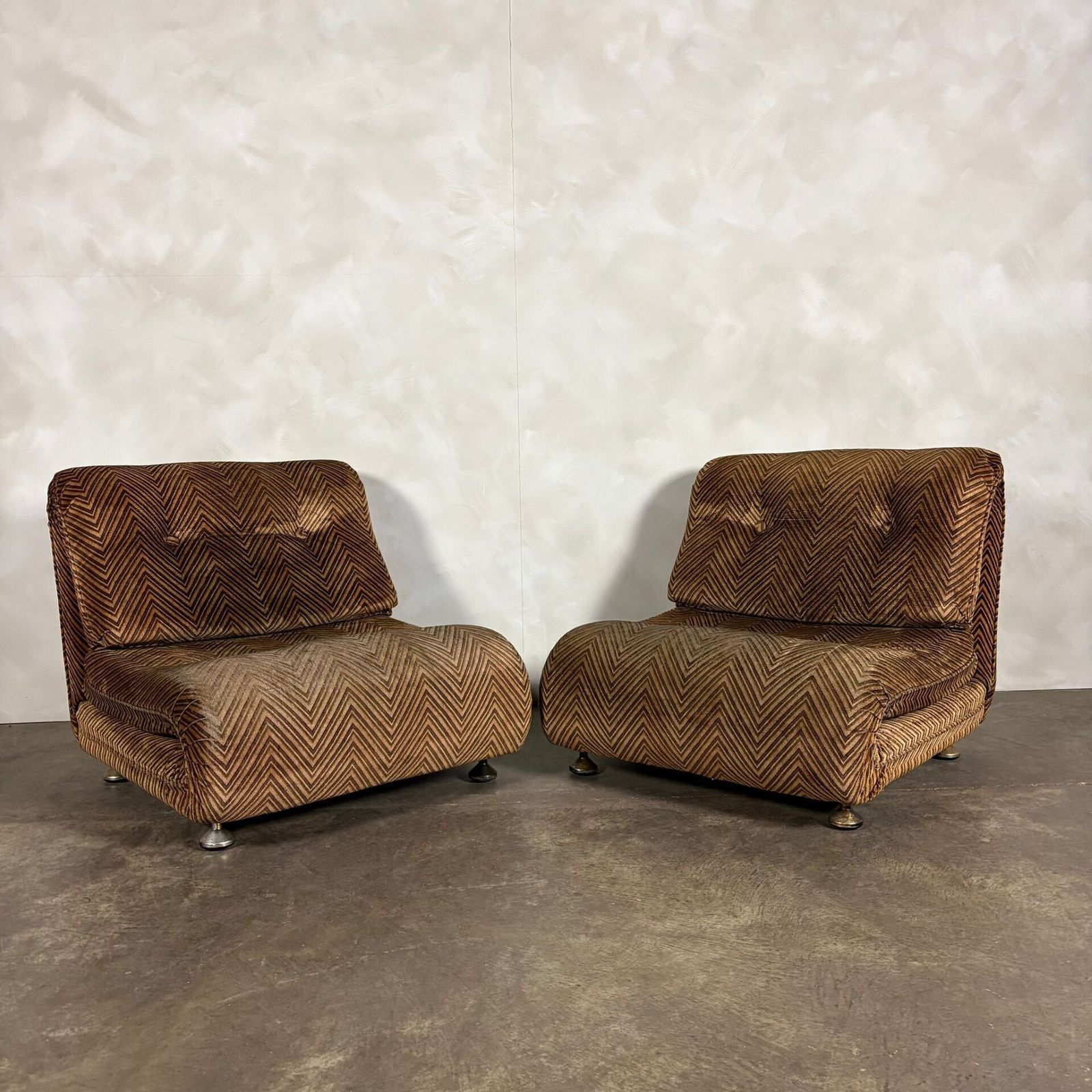 Mid Century G Plan Duo Modular Armchairs/Sofa Geometric Brown Chevron Pattern Retro Mcm photo 895.0