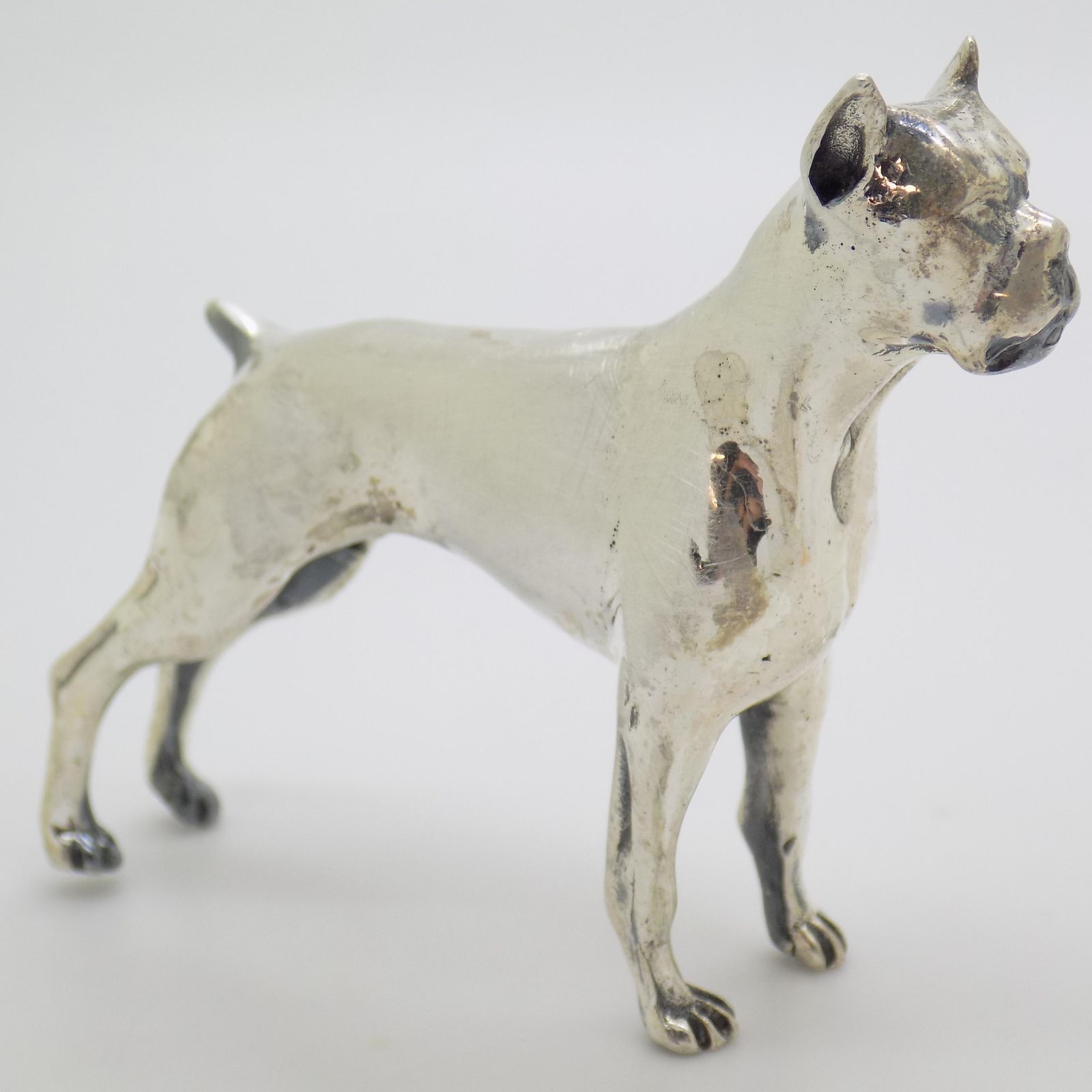304.0 Large Vintage Italian Handmade Sterling Silver Boxer Dog, Tuscany, Italy, 1970s photo