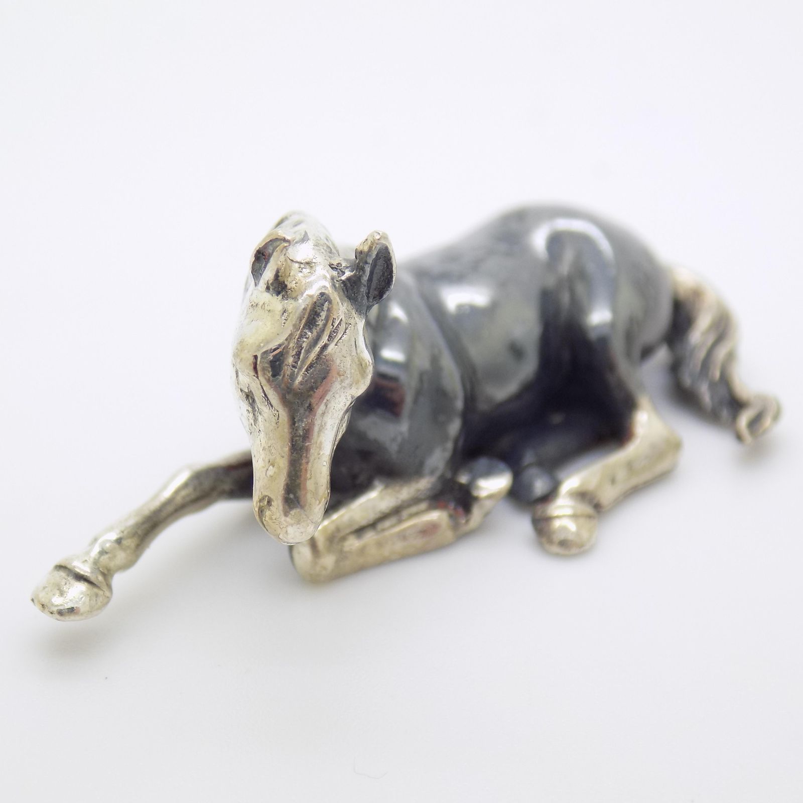 Vintage Italian Handmade Genuine Silver Saturno Branded Sitting Horse Figurine, 1980s photo vinterior