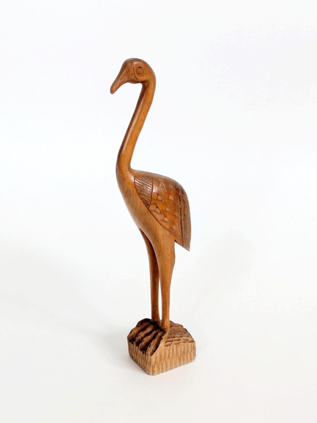 Midcentury Teak Wood Crane Sculpture, Hand Carved Bird, Scandinavian Modern Decor photo Art