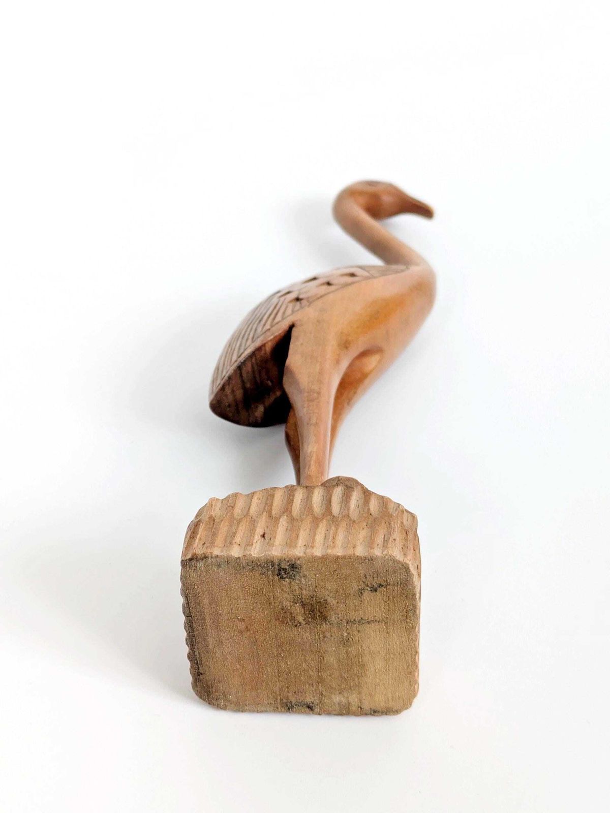 photo vinterior Midcentury Teak Wood Crane Sculpture, Hand Carved Bird, Scandinavian Modern Decor