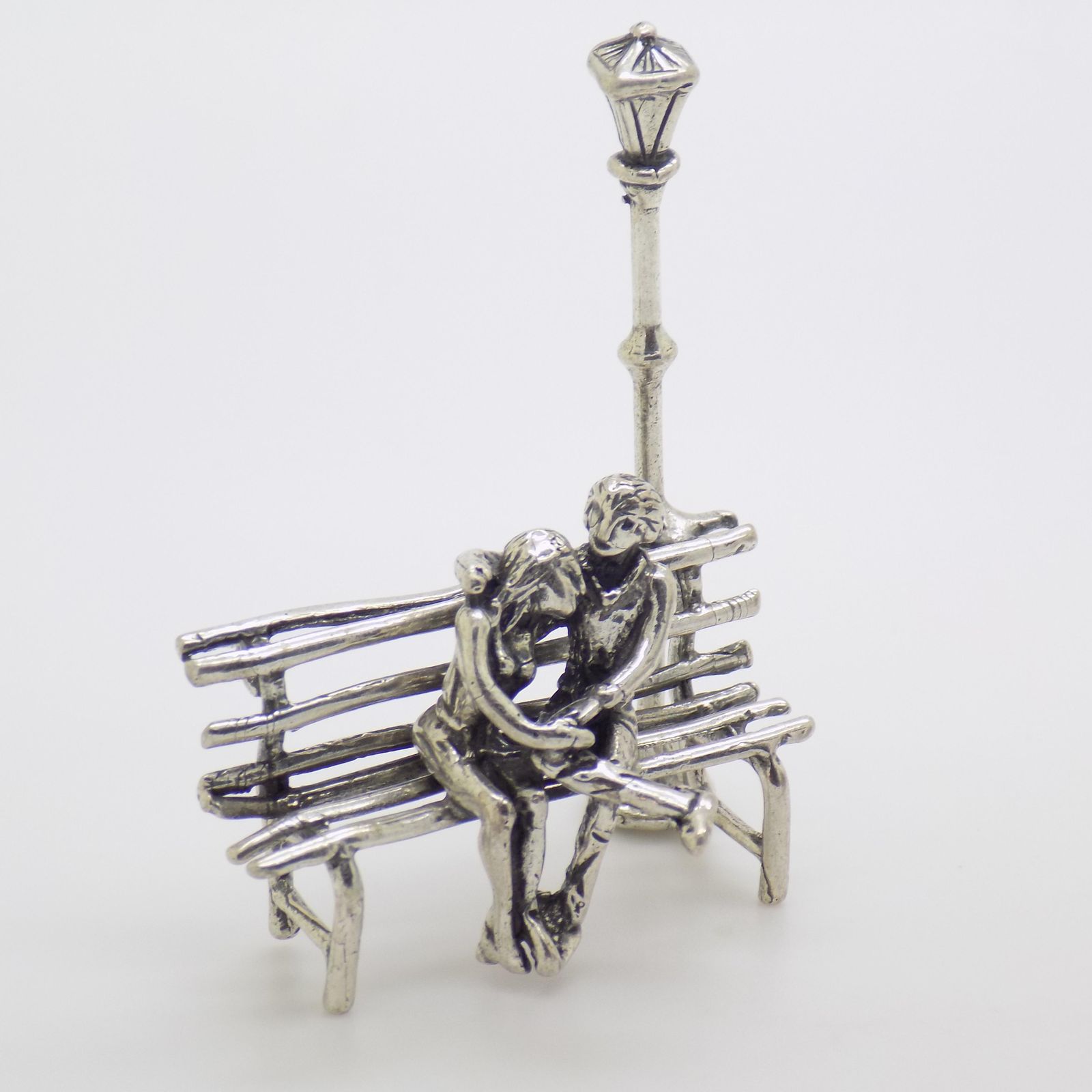 Vintage Italian Handmade Silver Lovers On Bench Figurine, Tuscany, Italy, 1980s photo for sale