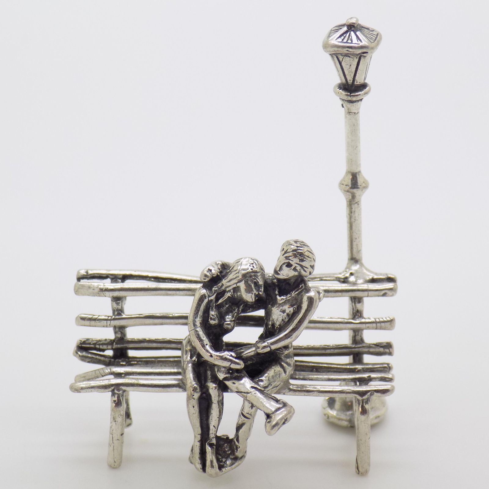 Home Decor Vintage Italian Handmade Silver Lovers On Bench Figurine, Tuscany, Italy, 1980s photo