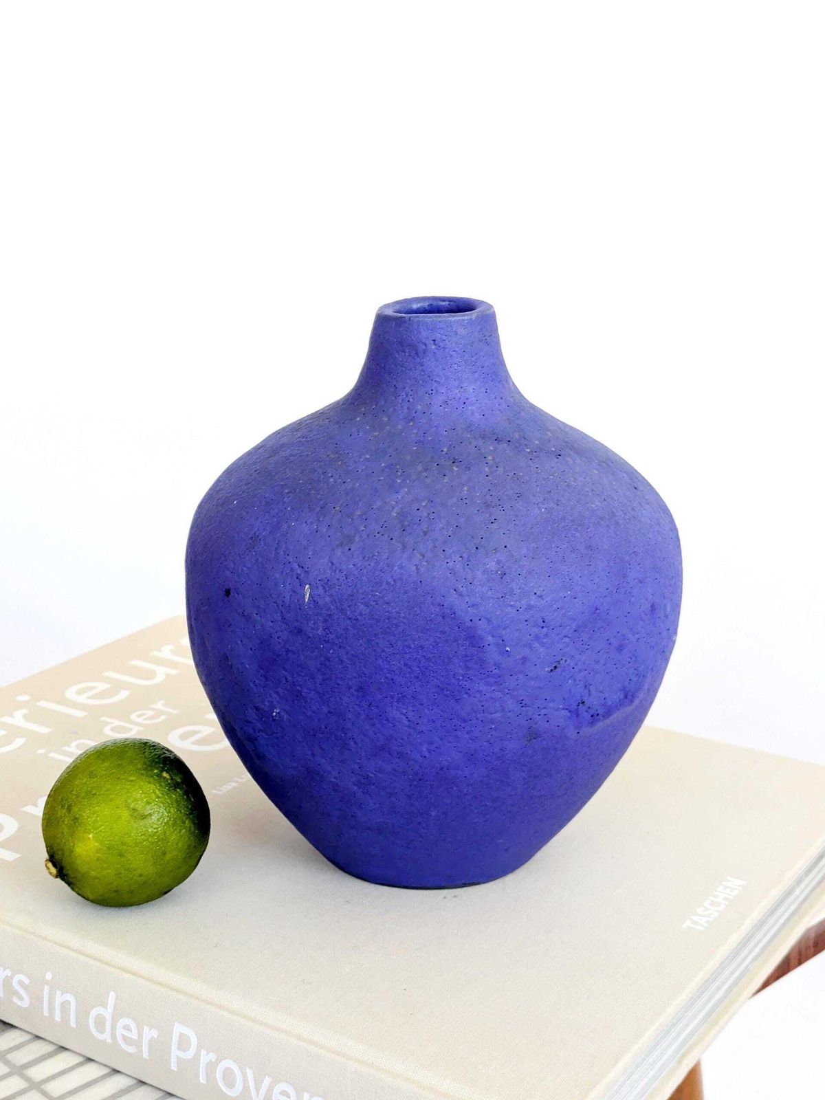 Midcentury Heyne Keramik Vase, Klein Blue Fat Lava Ceramic, West Germany 1960s, Signed photo for sale