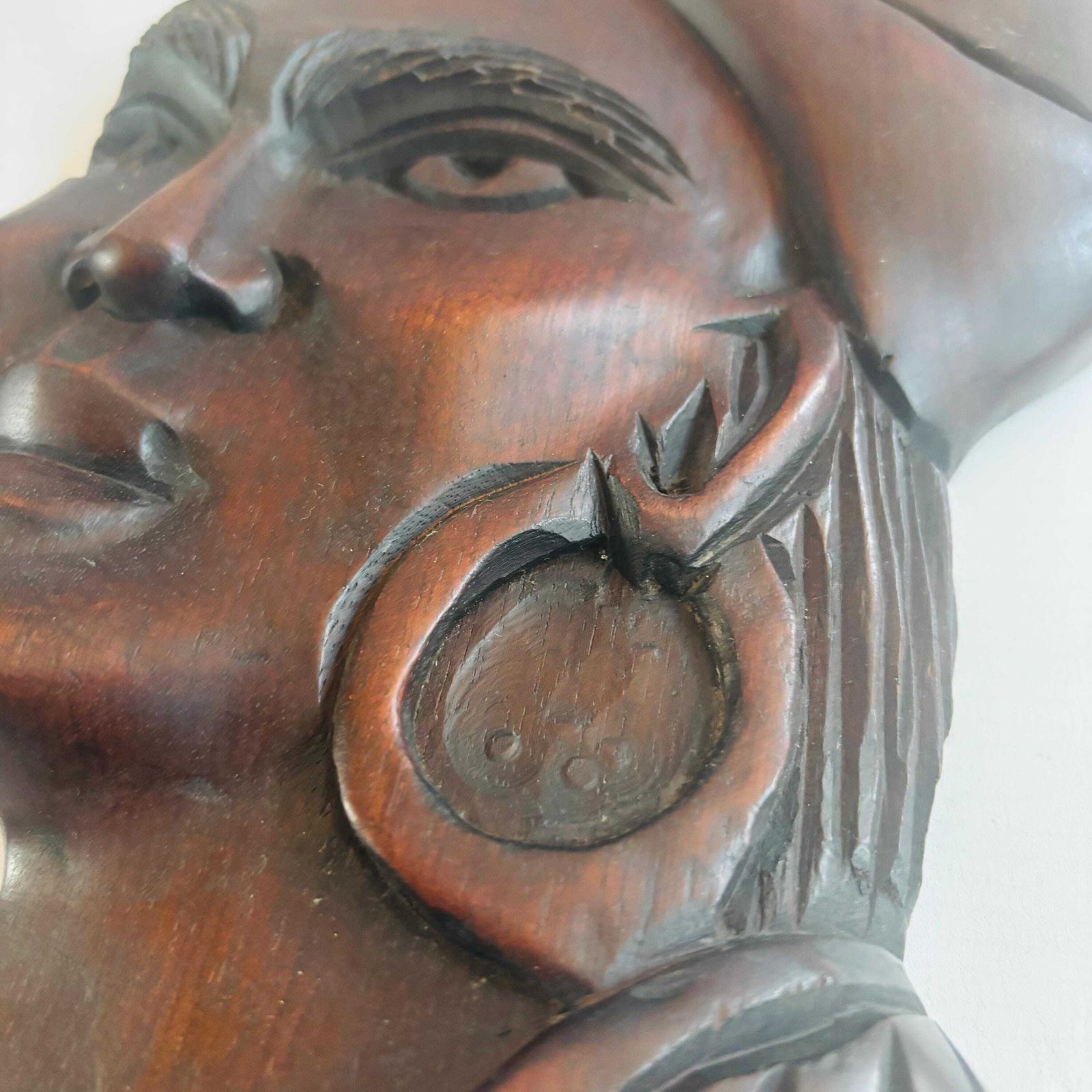 Pair Of Mid Century Brazilian Hand Carved Hardwood Wall Plaques – "Baiana" & Male Figure Afro Brazil photo vintage