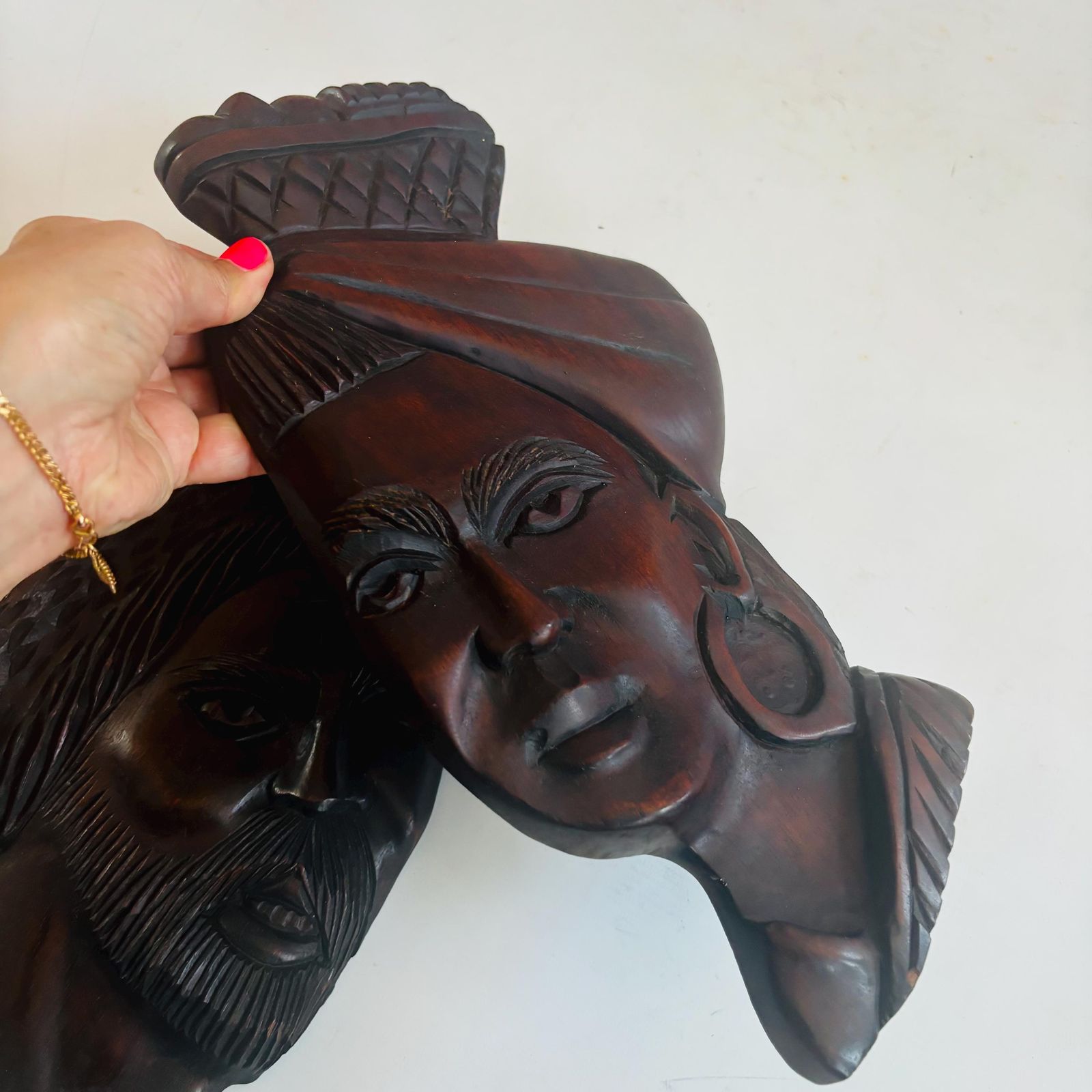 photo buy Pair Of Mid Century Brazilian Hand Carved Hardwood Wall Plaques – "Baiana" & Male Figure Afro Brazil