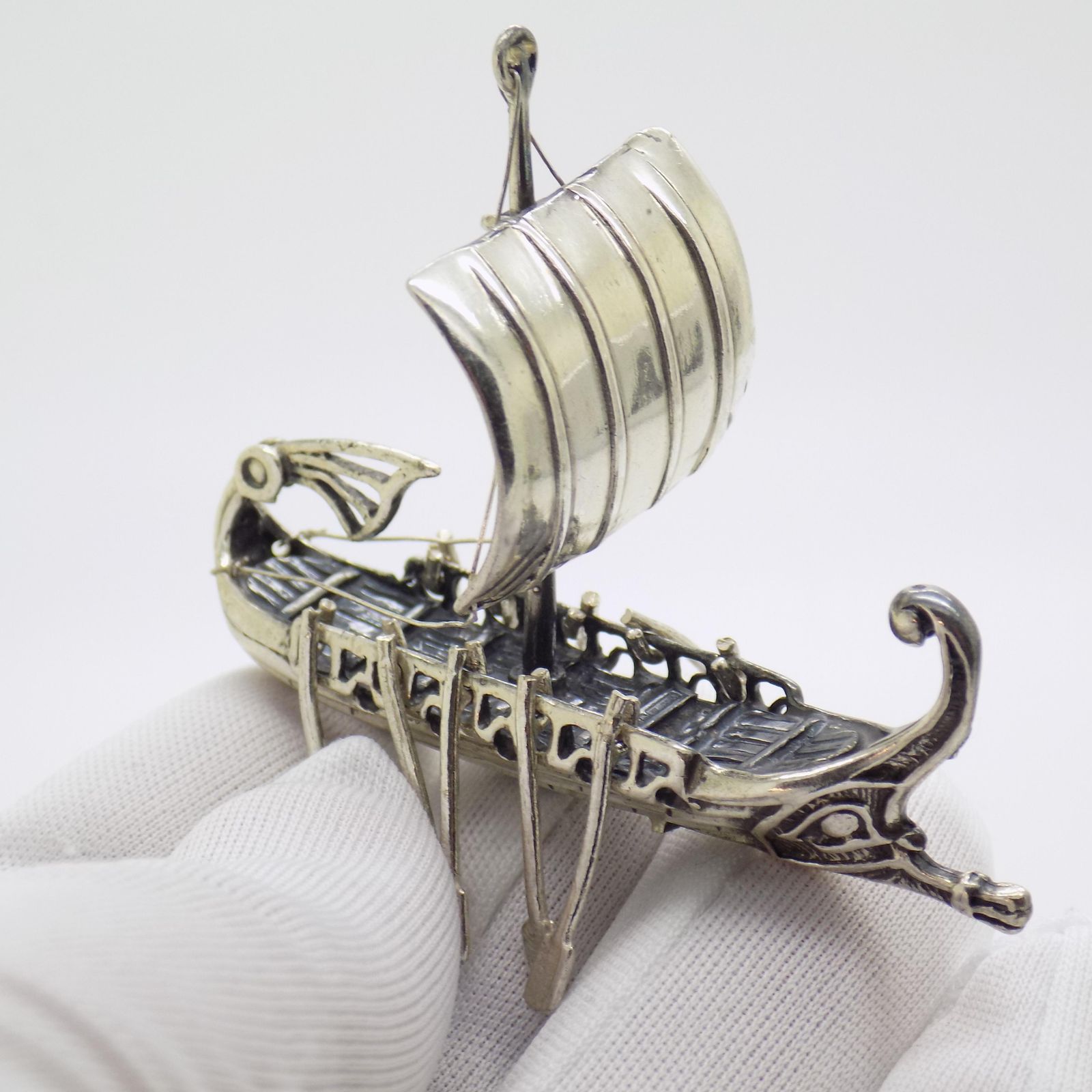 Vintage Italian Handmade Genuine Silver Ancient Vessel Viking Ship Figurine, 1980s photo furniture