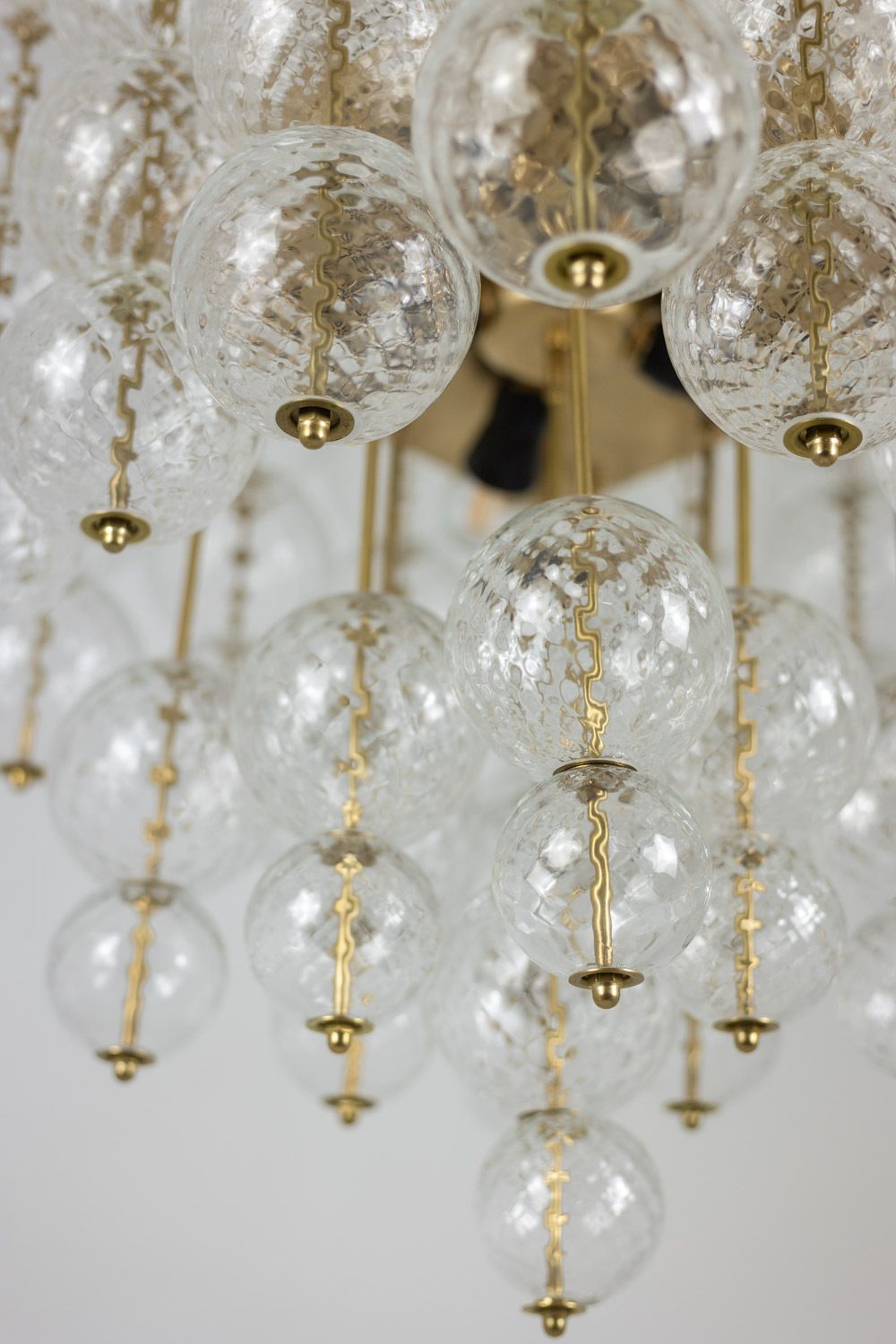 Kamenicky Senov. Chandelier Made Of Blown Glass And Gilded Brass. 1970s. photo vintage