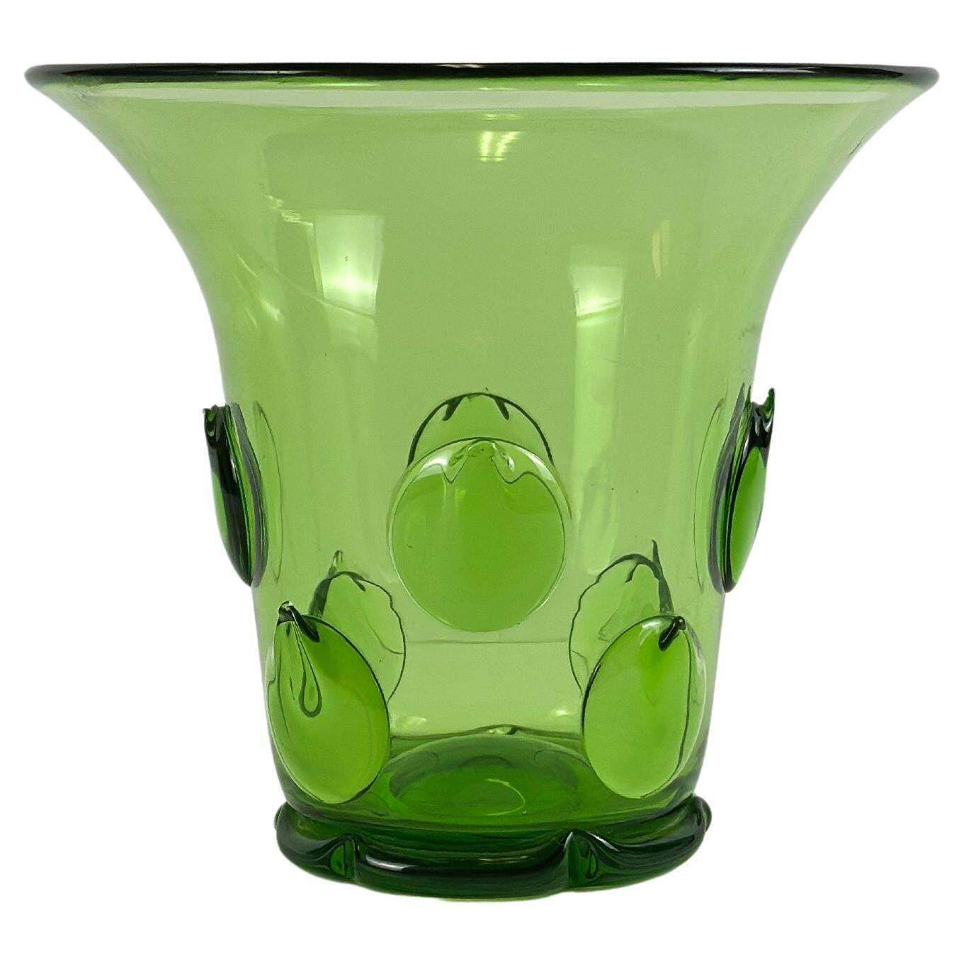 Art Deco Green Glass Vase By Wolfgang Von Wersin, Austria, 1924