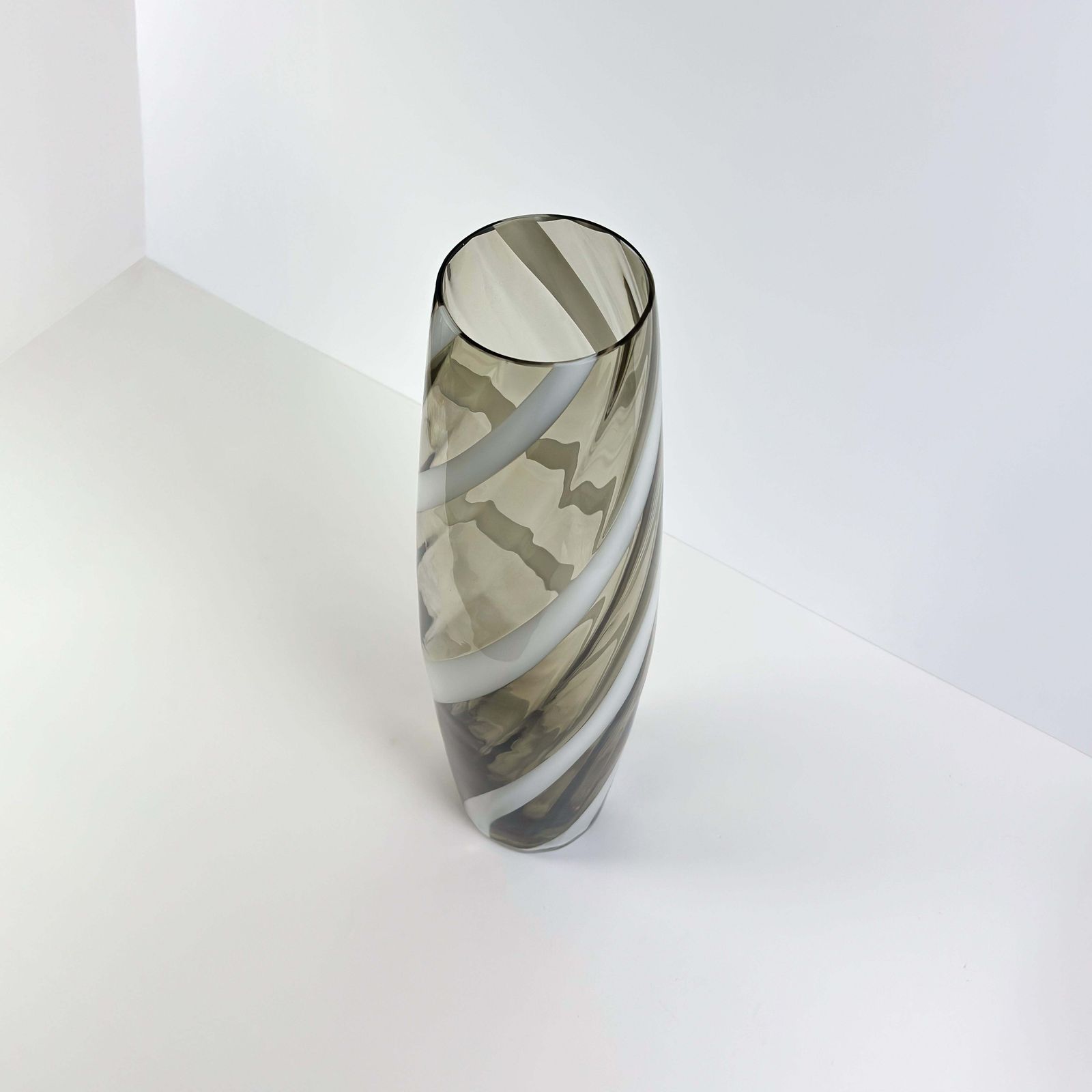 photo for sale Tall Glass Floor Vase, Striped Design, Mid Century Italian 1960s