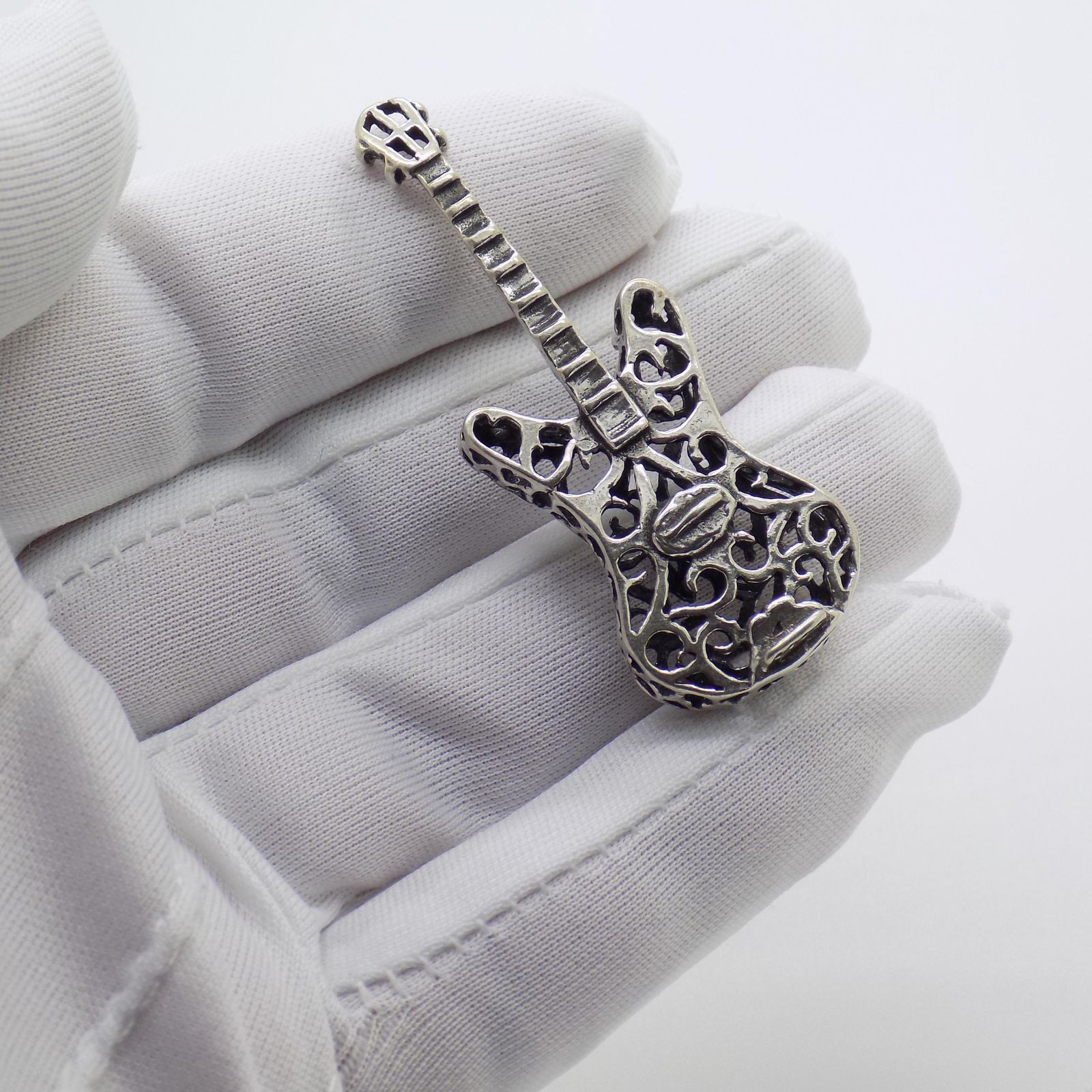 Vintage Italian Handmade Genuine Silver Electric Guitar Miniature Figurine, 1980s photo furniture