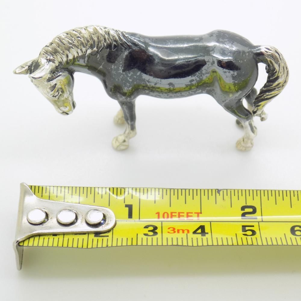 226.0 Vintage Italian Handmade Genuine Silver Saturno Branded Darkened Horse Figurine, 1980s photo