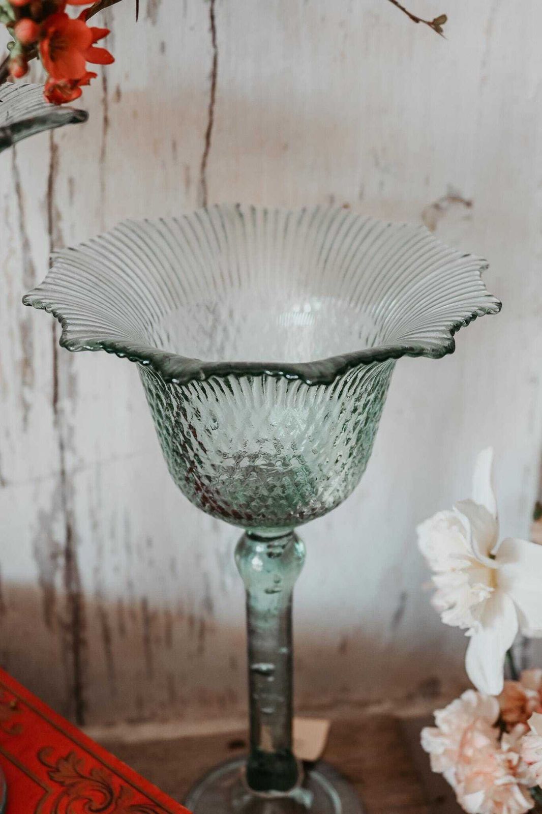 Pair Of Aqua Green Glass Compotes   Vintage Style Pedestal Vases photo Home Decor