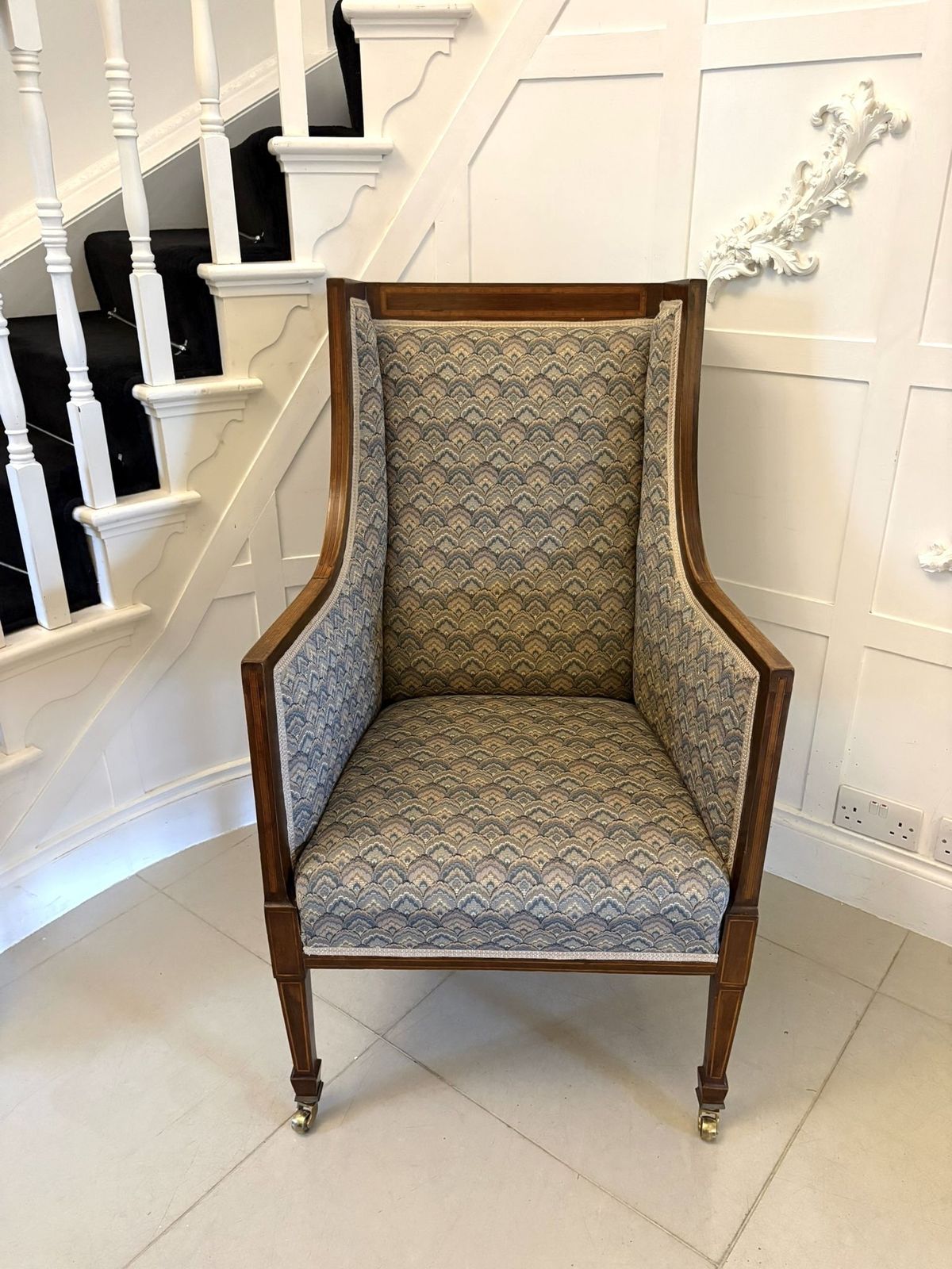 photo for sale Antique Quality Mahogany Bergère Style Wing Armchair