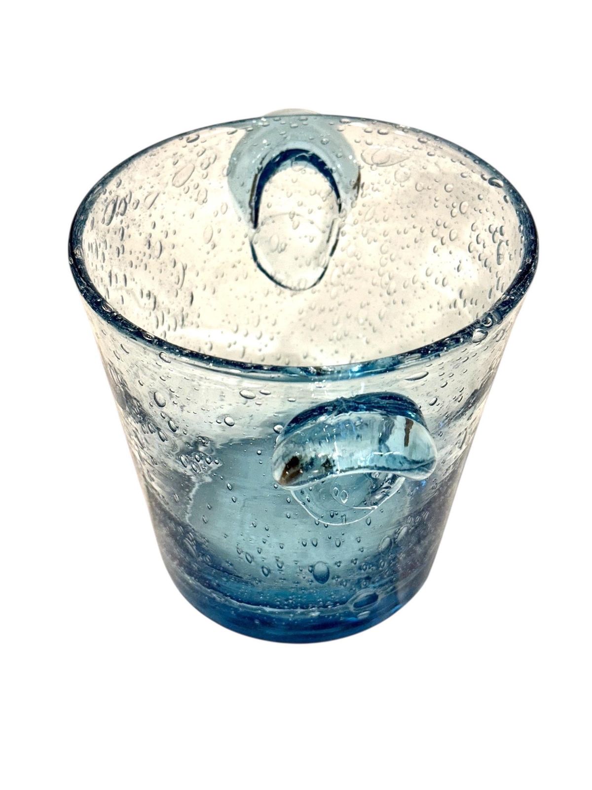 Biot Blue Bubble Glass Ice Bucket, Hand Blown, Coastal Design, France