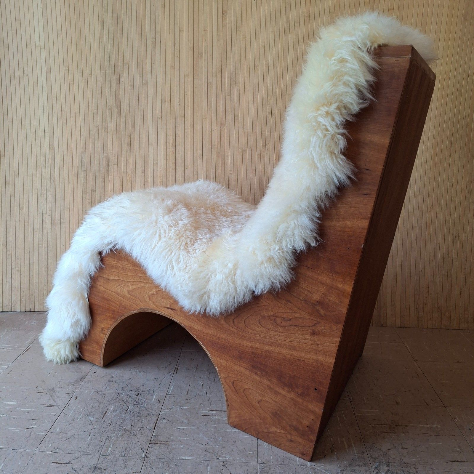 Furniture Fab Vintage Mid Century Sculptural Wave Chaise Lounge Bent Plywood Sheepskin photo