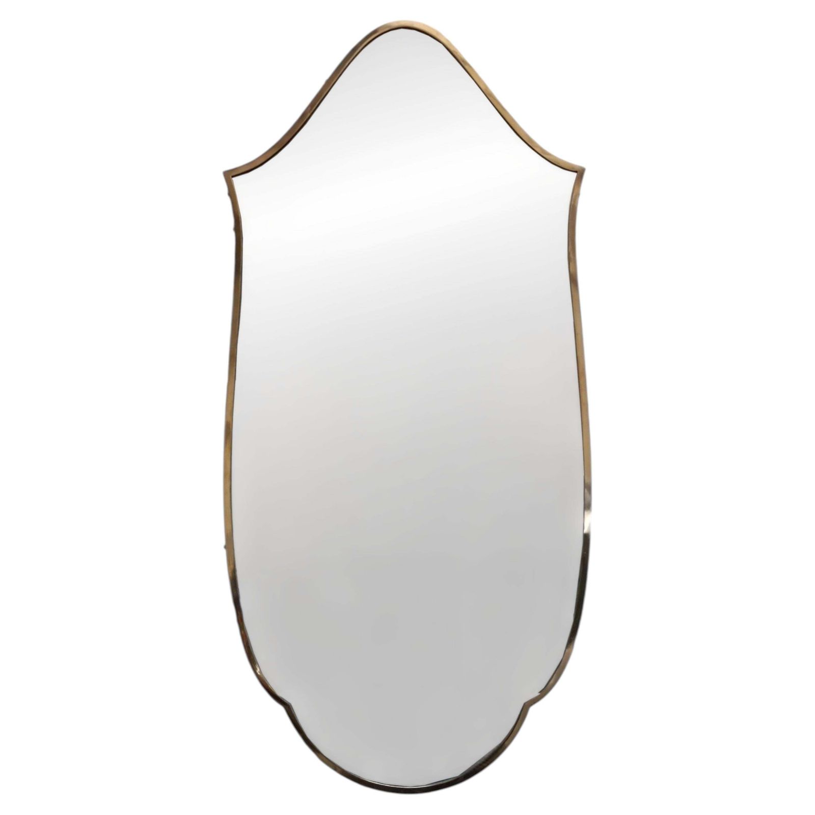 Gio Ponti Style Shield Wall Mirror In Brass, Italy 1960s