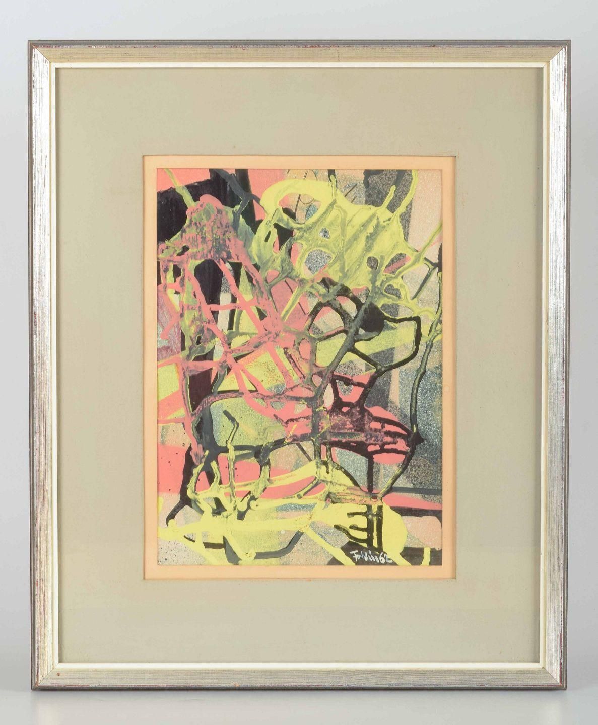 Gunnar Fohlin, artiste suédois. Gouache sur papier. Composition abstraite dynamique, 1962 photo furniture