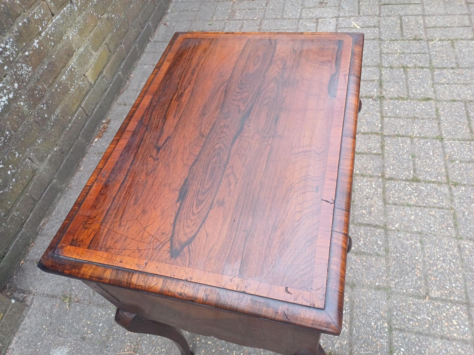 photo furniture Antique Rosewood Side Table 3 Drawer Chest Georgian Style Writing Table Vintage Cabinet Brass Escutcheons