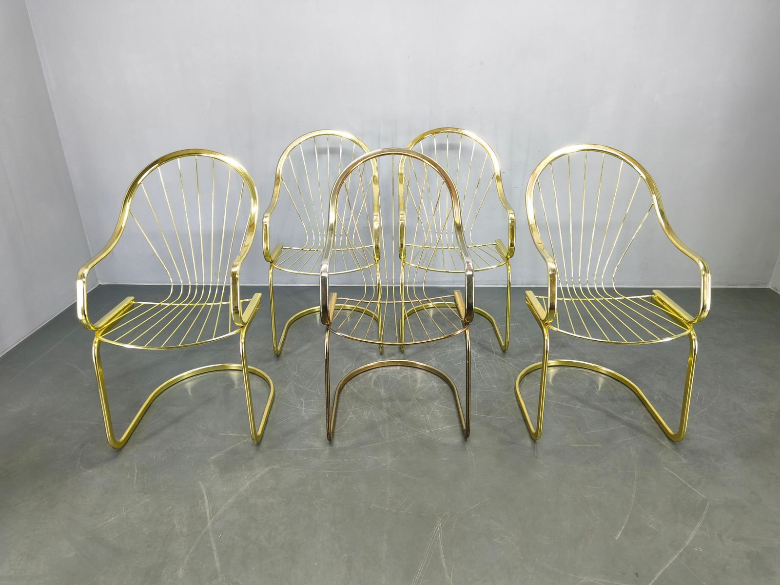 Set Of 5 Gastone Rinaldi Brass Dining Chairs For Rima, Italy 1970s photo for sale