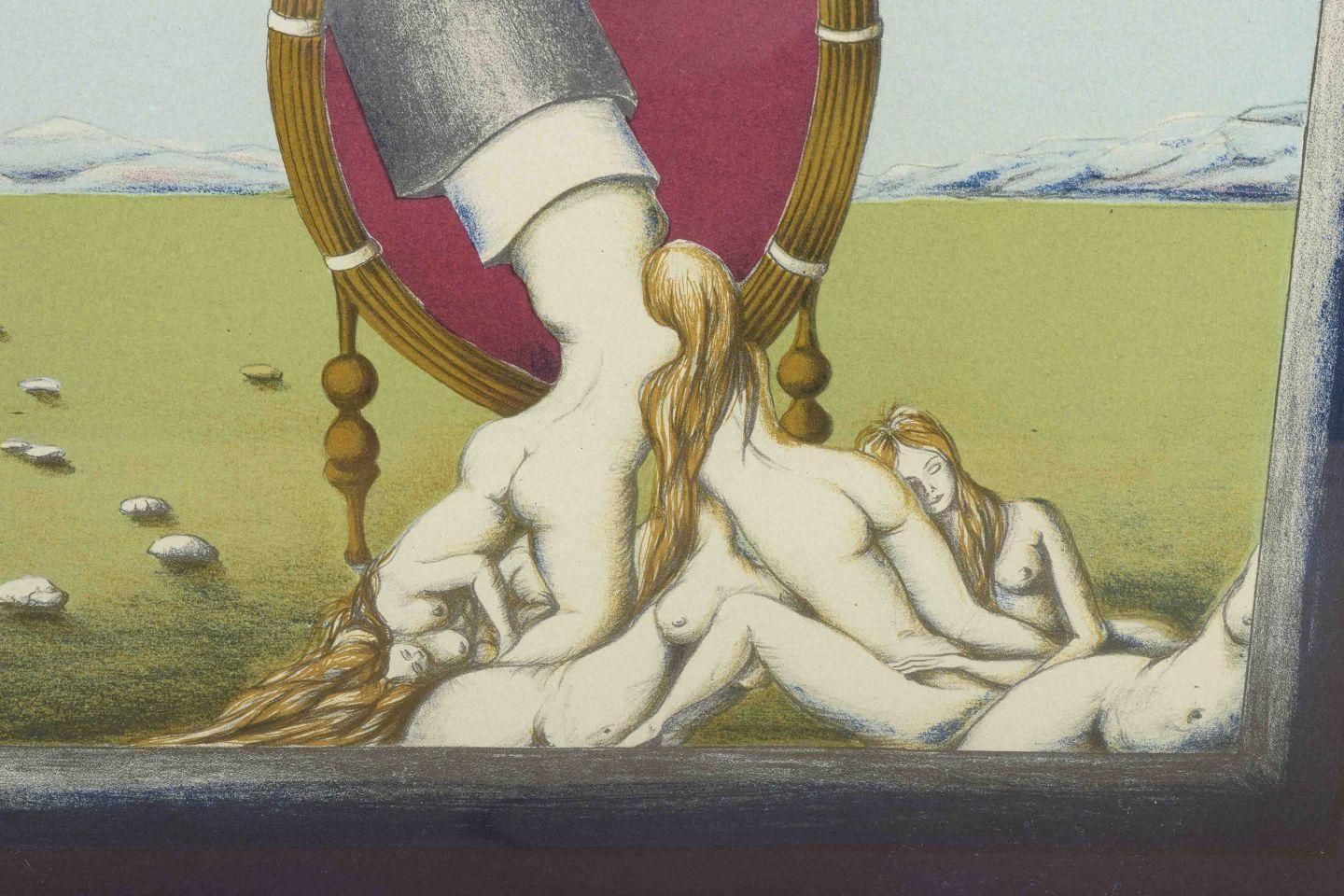 Bert Johnny Nilsson. Lithograph/Paper. Surrealist Composition With Nude Figure. photo for sale
