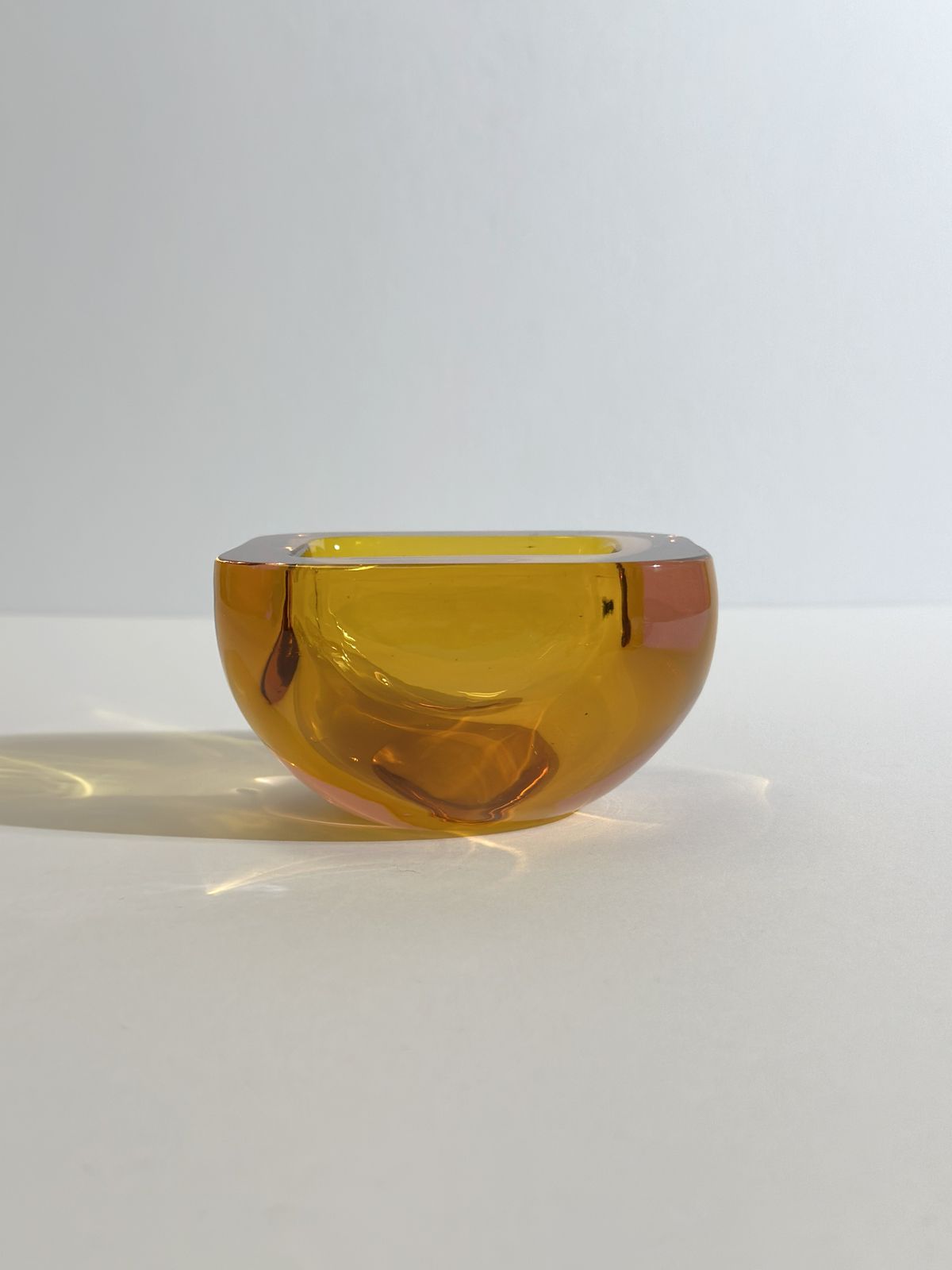 Murano Glass Bowl, Sommerso Geode Form, Orange Pink, Italy 1970s photo buy