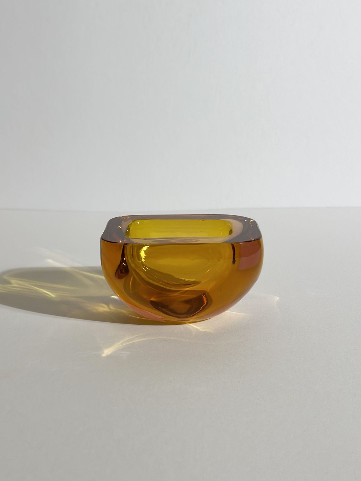 photo for sale Murano Glass Bowl, Sommerso Geode Form, Orange Pink, Italy 1970s