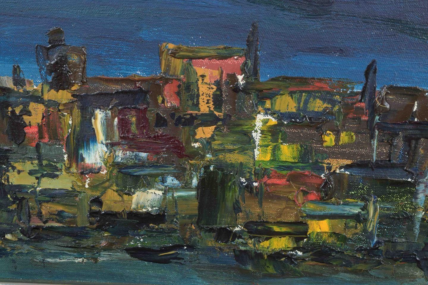 Van De Vooren, Dutch Artist. Oil On Canvas. Expressive Nocturnal Cityscape 1969 photo for sale