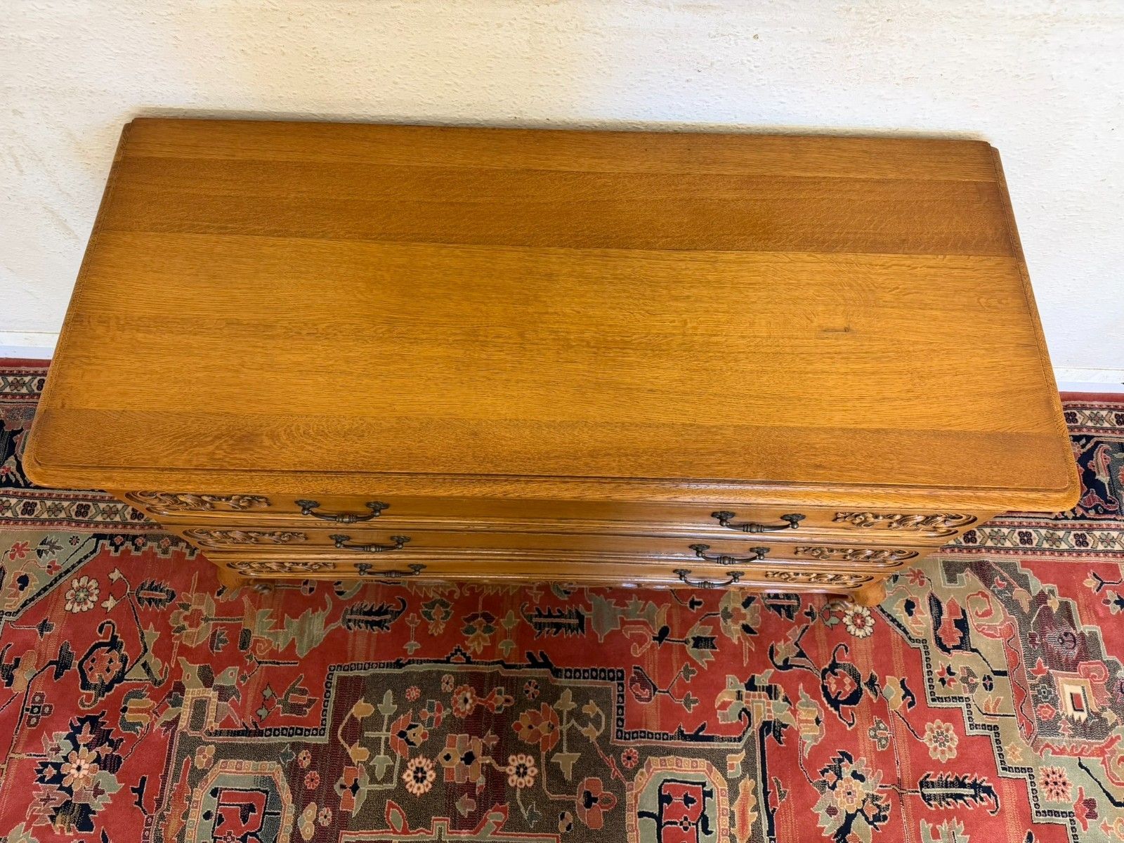 photo for sale Quality French Carved Oak Chest Of Three Drawers Circa 1950