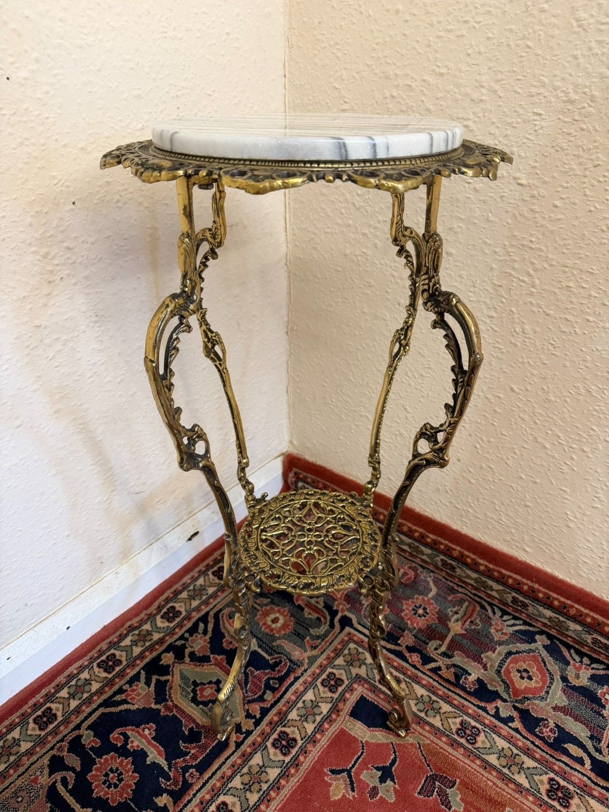 Frech Ornate Brass And Marble Stand Circa 1950