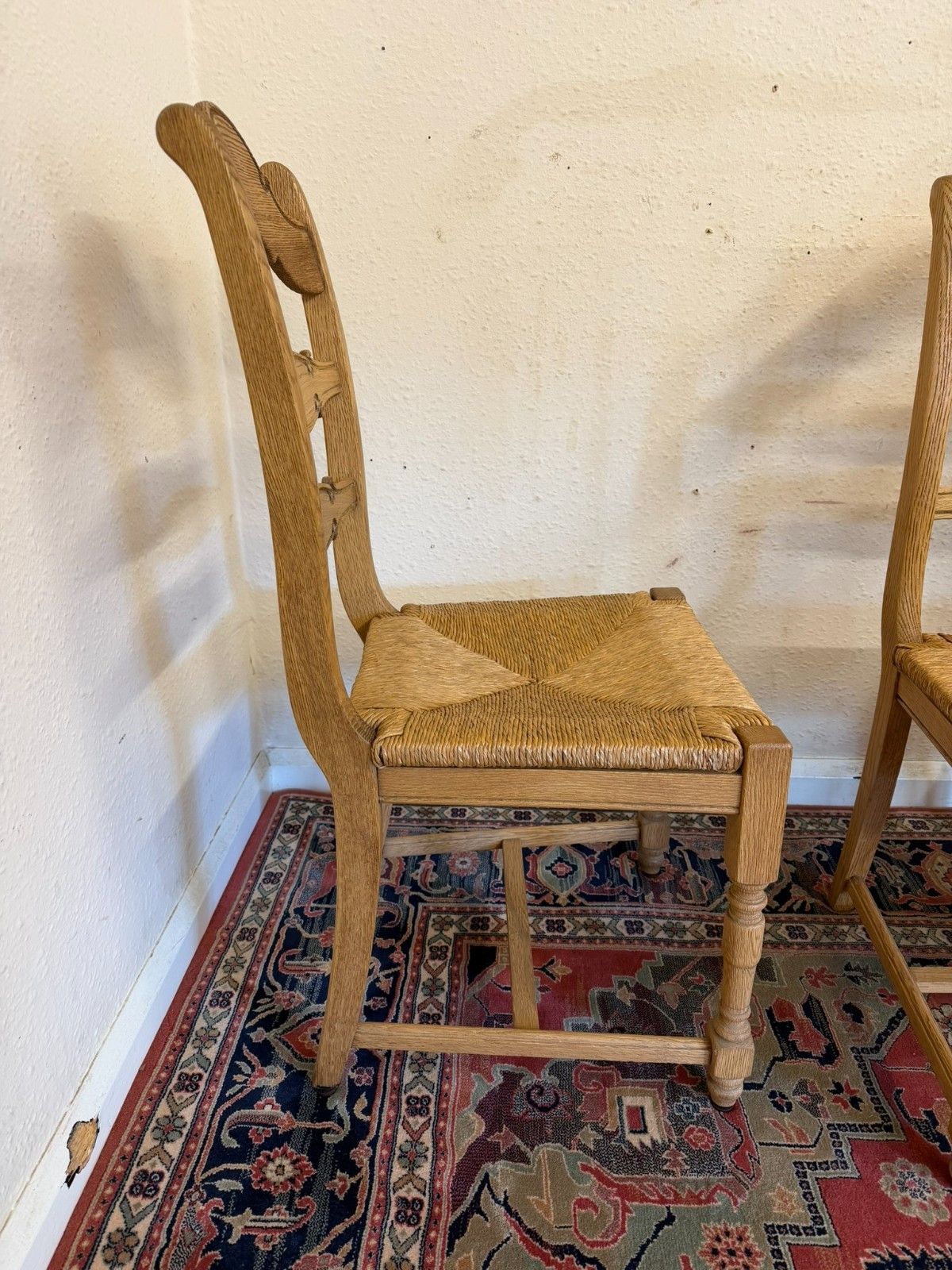 Set Of Six French Farmhouse Raw Oak Dining Chairs Circa 1930 photo buy