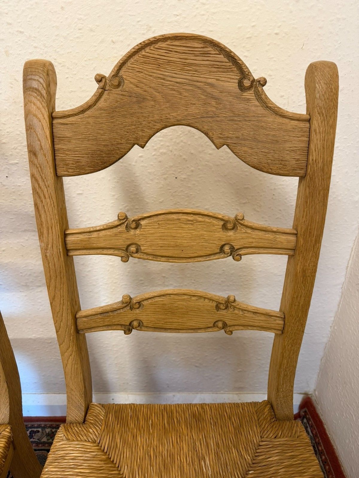 photo furniture Set Of Six French Farmhouse Raw Oak Dining Chairs Circa 1930