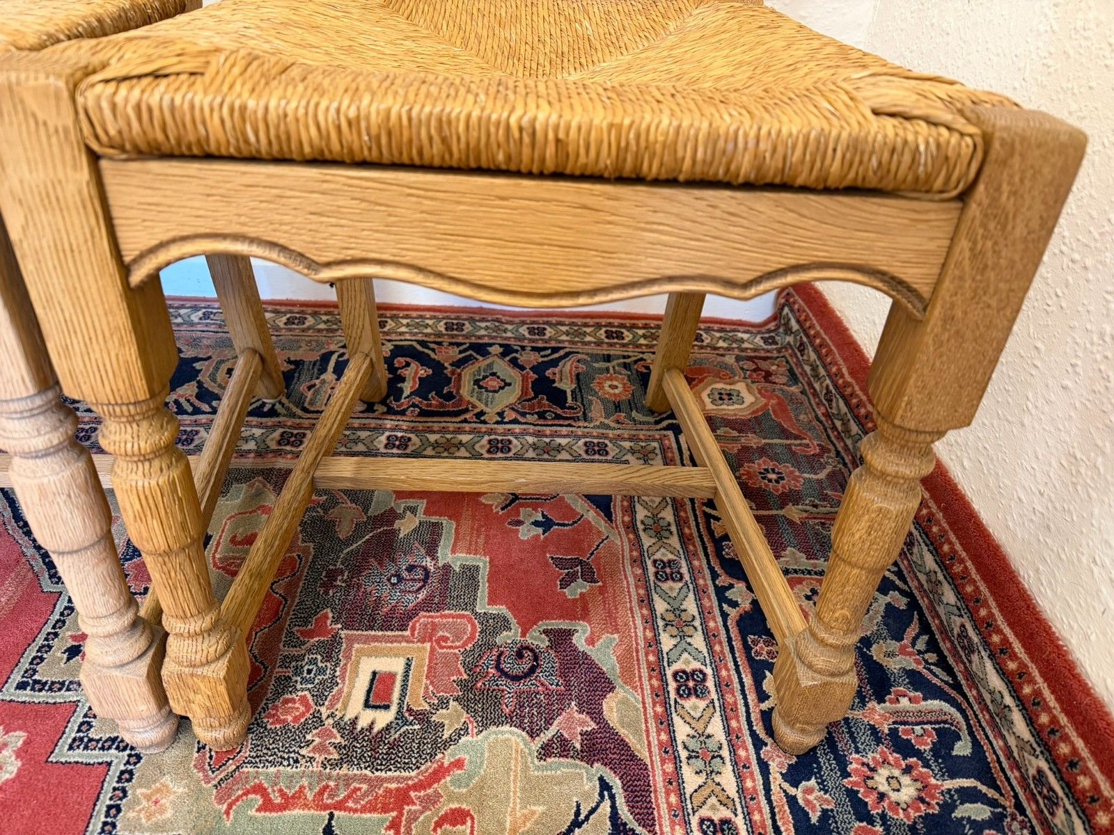 Furniture Set Of Six French Farmhouse Raw Oak Dining Chairs Circa 1930 photo