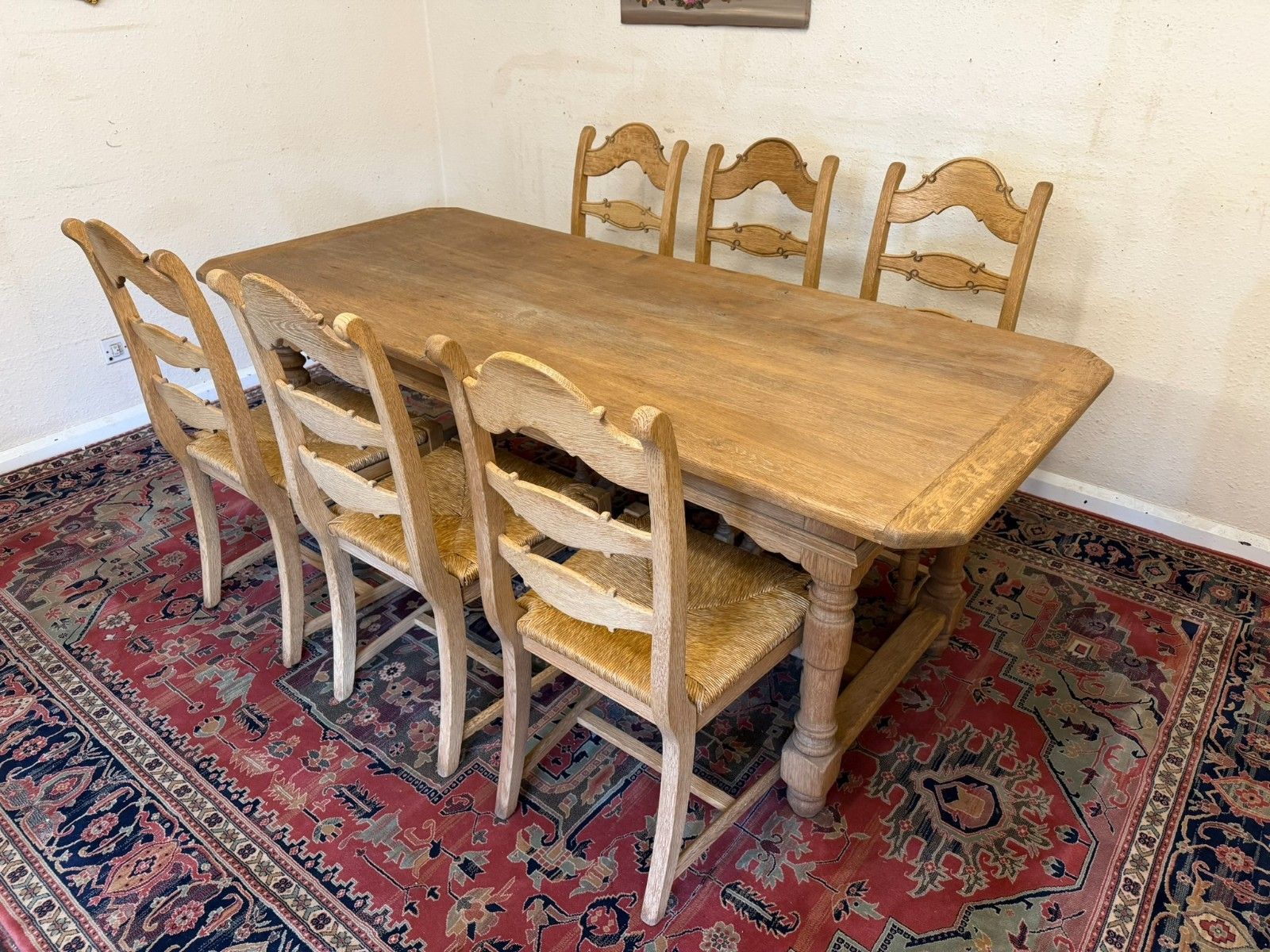 photo vintage Set Of Six French Farmhouse Raw Oak Dining Chairs Circa 1930