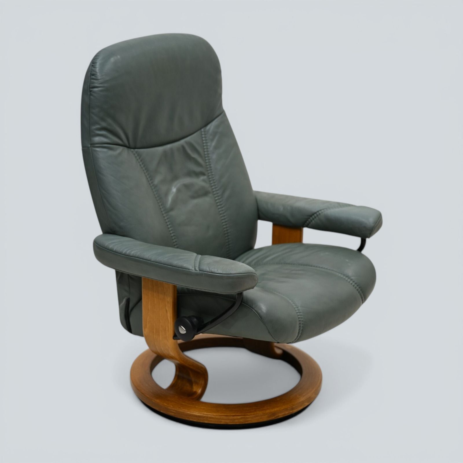Erkornes Stressless Reclining Armchair Green Leather Swivel Free Uk Delivery photo vintage
